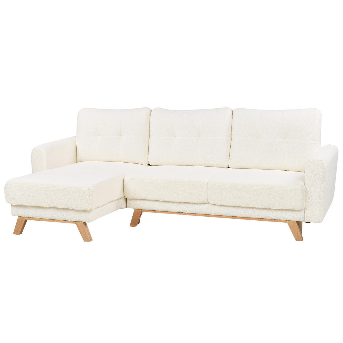 3-SITZER-ECKSOFA Bouclé cremeweiß linksseitig mit Schlaffunktion Stauraum Siro - Hellbraun/Weiß, Textil (240/142cm) - Beliani