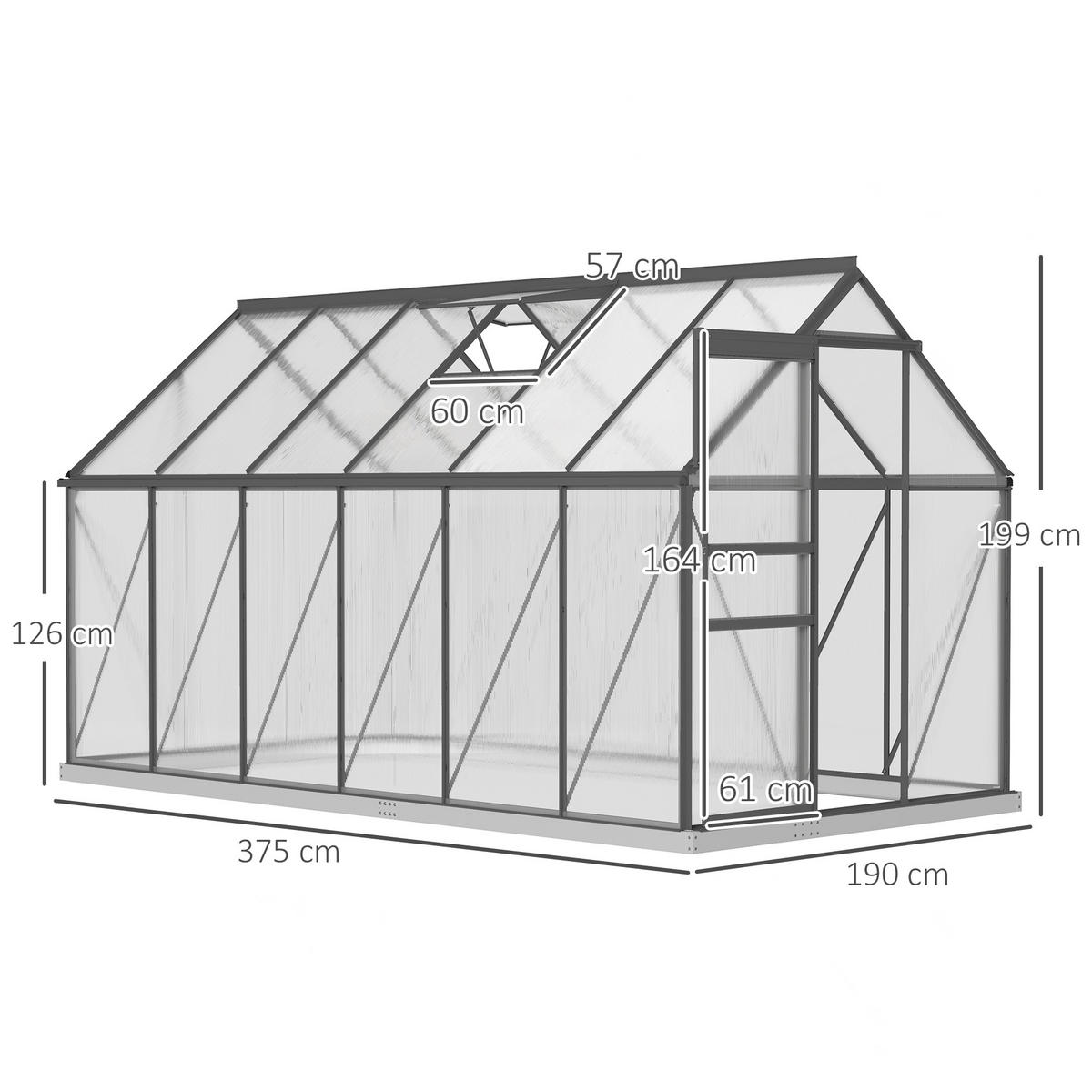 GEWÄCHSHAUS DE-12055 mit Schiebetür & Dachluke Silber - Transparent, Metall (375/199/190cm) - ComfortXL