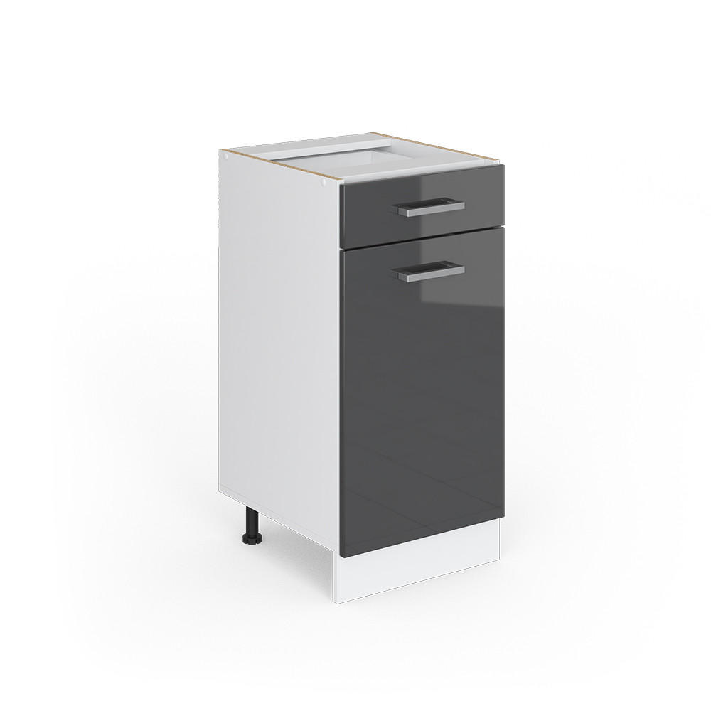 KÜCHENUNTERSCHRANK R-Line Anthrazit Hochglanz 40 cm ohne AP - Schwarz Hochglanz/Anthrazit, Holzwerkstoff (40/81.6/46cm) - Vicco