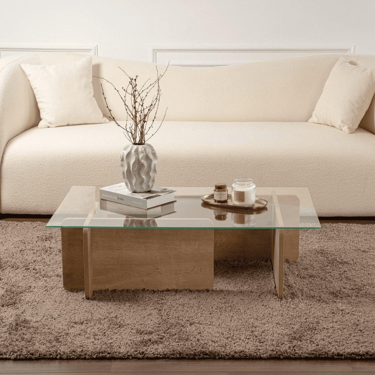 COUCHTISCH mit Tischplatte aus gehärtetem Glas 105/65/30 cm - Eichefarben, Holzwerkstoff (110/65/30cm) - Calicosy