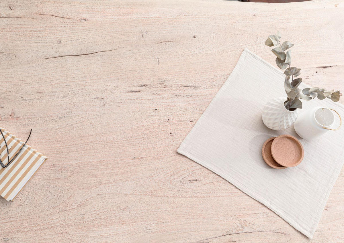 BAUMTISCH Akazie 190x110x78 Natural Stone lackiert FREEFORM #128 - Beige, Holz (110/190/78cm) - Massivmoebel24