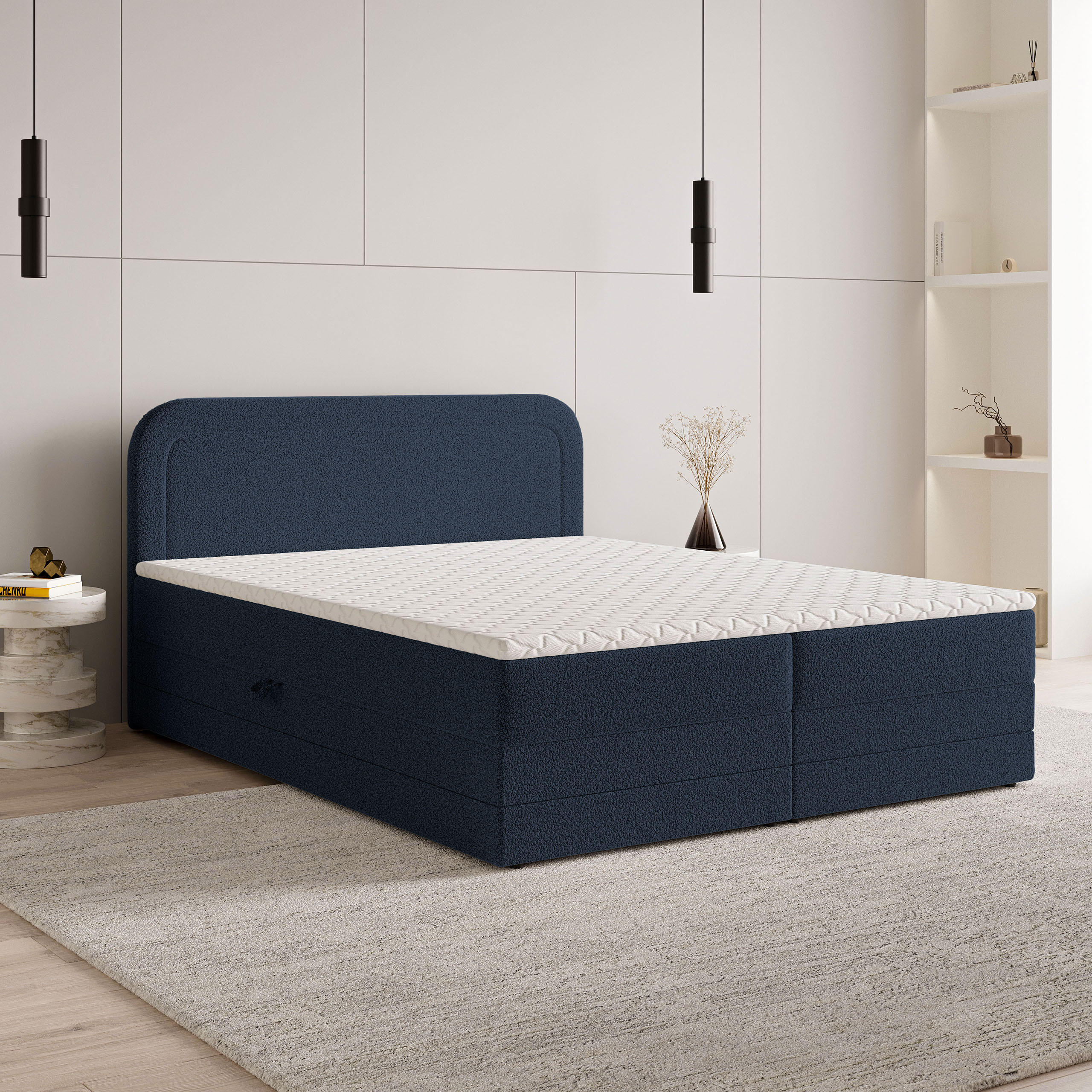 BOXBETT ARMEL 140x200 cm mit Matratze und Topper - Blau - Blau, Holz (140/200cm) - MASSENO