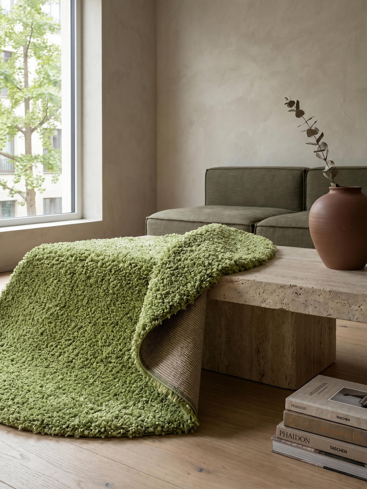 HOCHFLORTEPPICH RHEIN, einfarbig, aus Polypropylen, Grün, Ø 200 cm - Grün, Textil (200/200cm) - KADIMA DESIGN