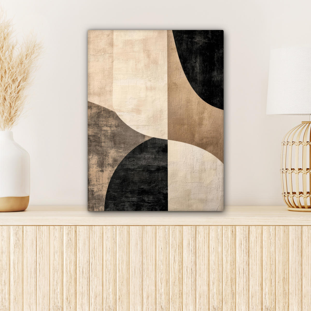 LEINWANDBILD Abstrakt - Flugzeuge - Schwarz - Rund Room Decor 30x40 cm - Beige, Textil (30/40cm) - MuchoWow