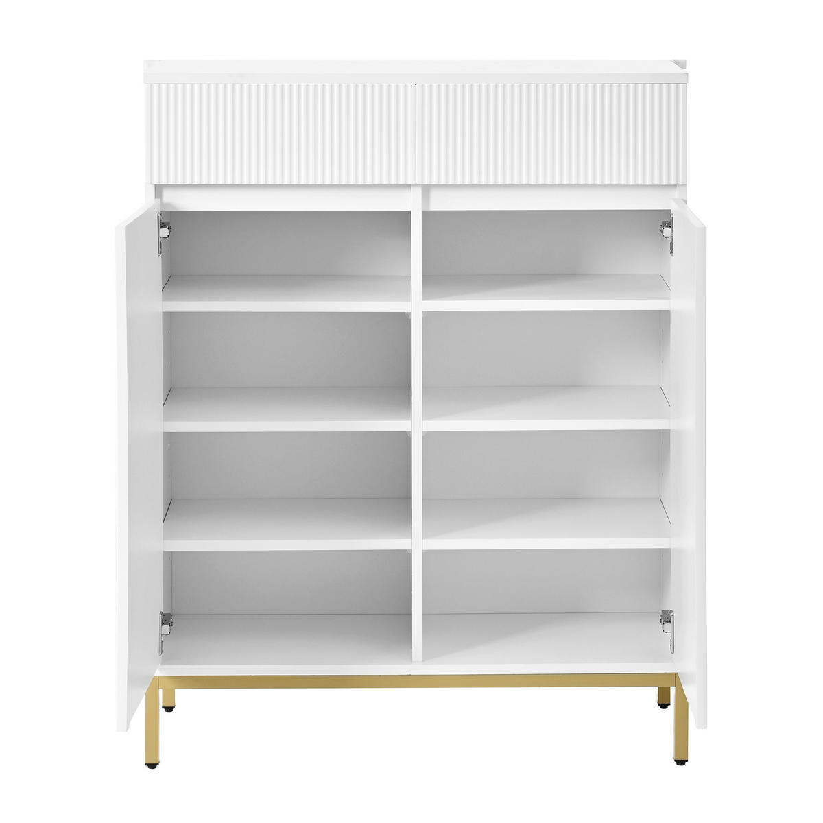 SCHUHSCHRANK Weiß mit Rillenfront, 2 Schubladen und LED - Weiß, Holzwerkstoff (80/103/35cm) - FLIEKS