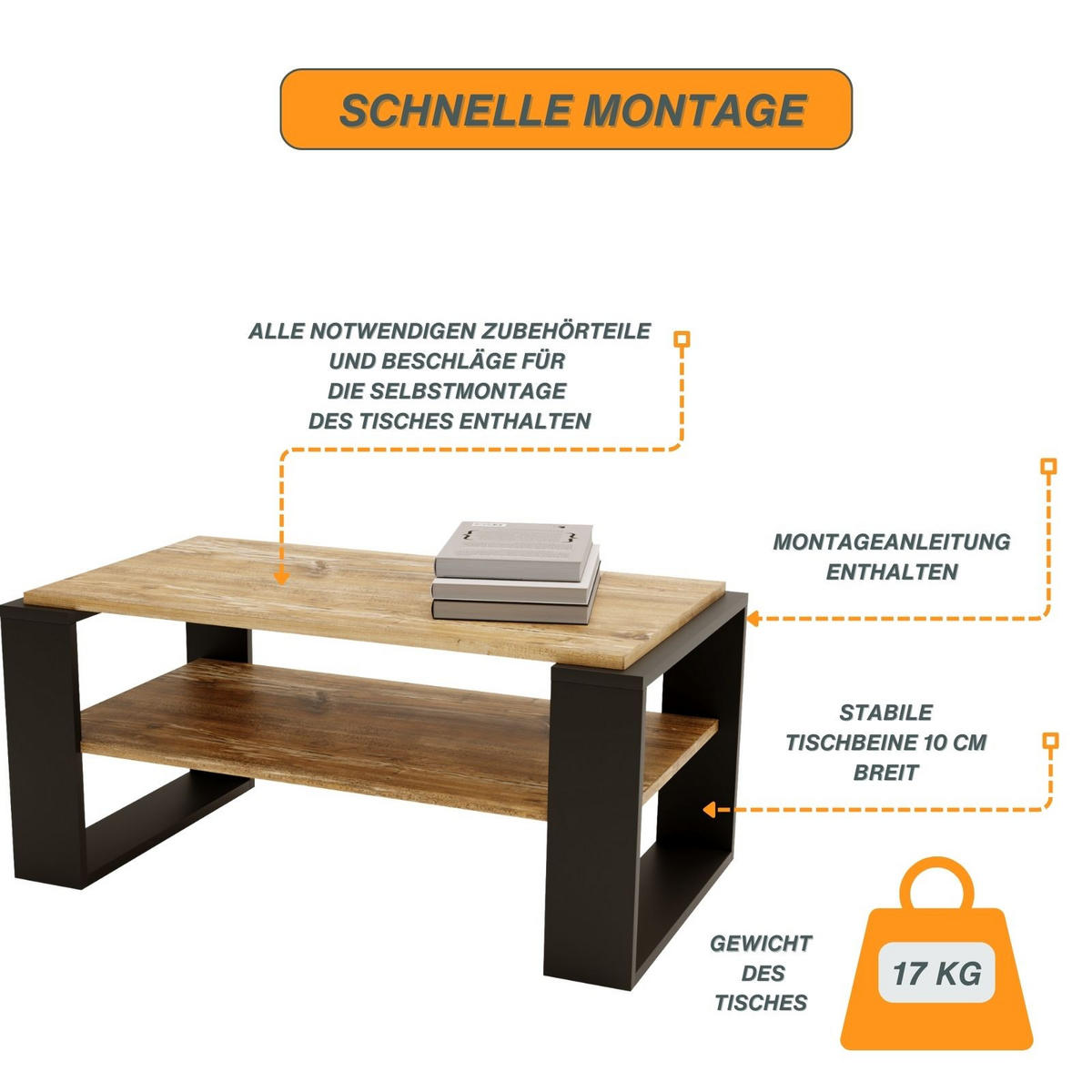 COUCHTISCH Kaja96 96/42/53,8 - Kiefer Milford/Schwarz, Holzwerkstoff (54/96/42cm) - RAUMHIRSCH FURNITURE