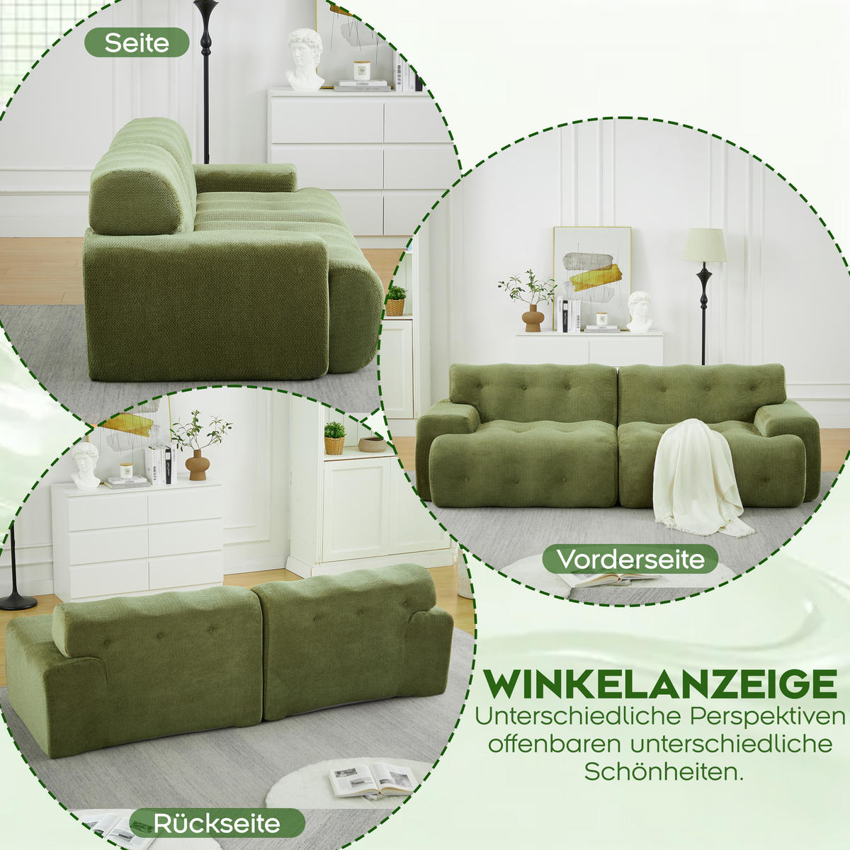 2-SITZER SOFA Chenille Grün montagefrei - Grün, Textil (224/66/104cm) - WISHDOR