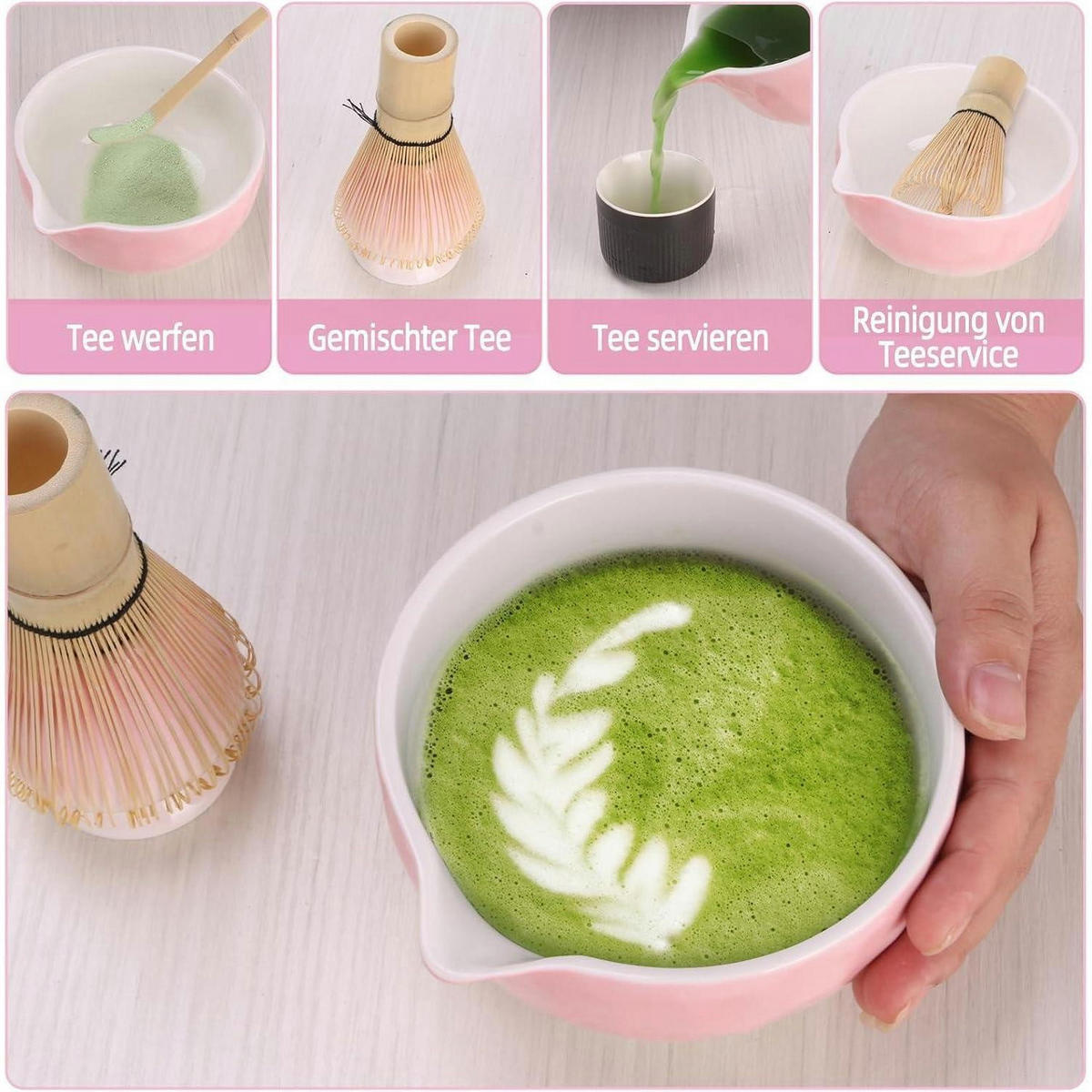 MATCHA-SET 4-teiliges Set Rosa Farbverlauf Keramik - Rosa, Keramik (14/7/14cm)