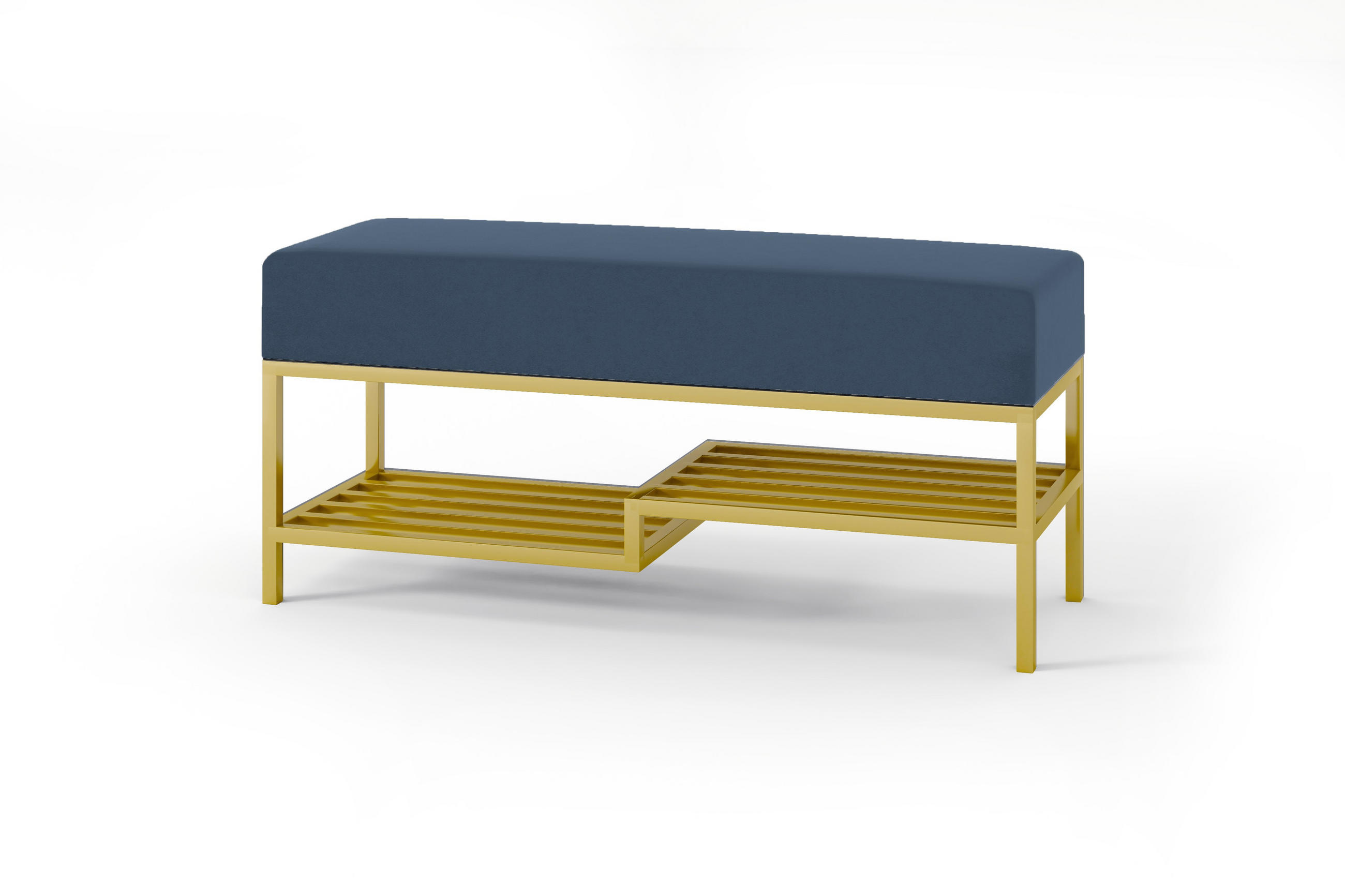 POLSTERBANK MELLO 80 Dunkelblau, Goldenes Gestell - Goldfarben/Dunkelblau, Textil/Metall (80/45/35cm) - Bettso