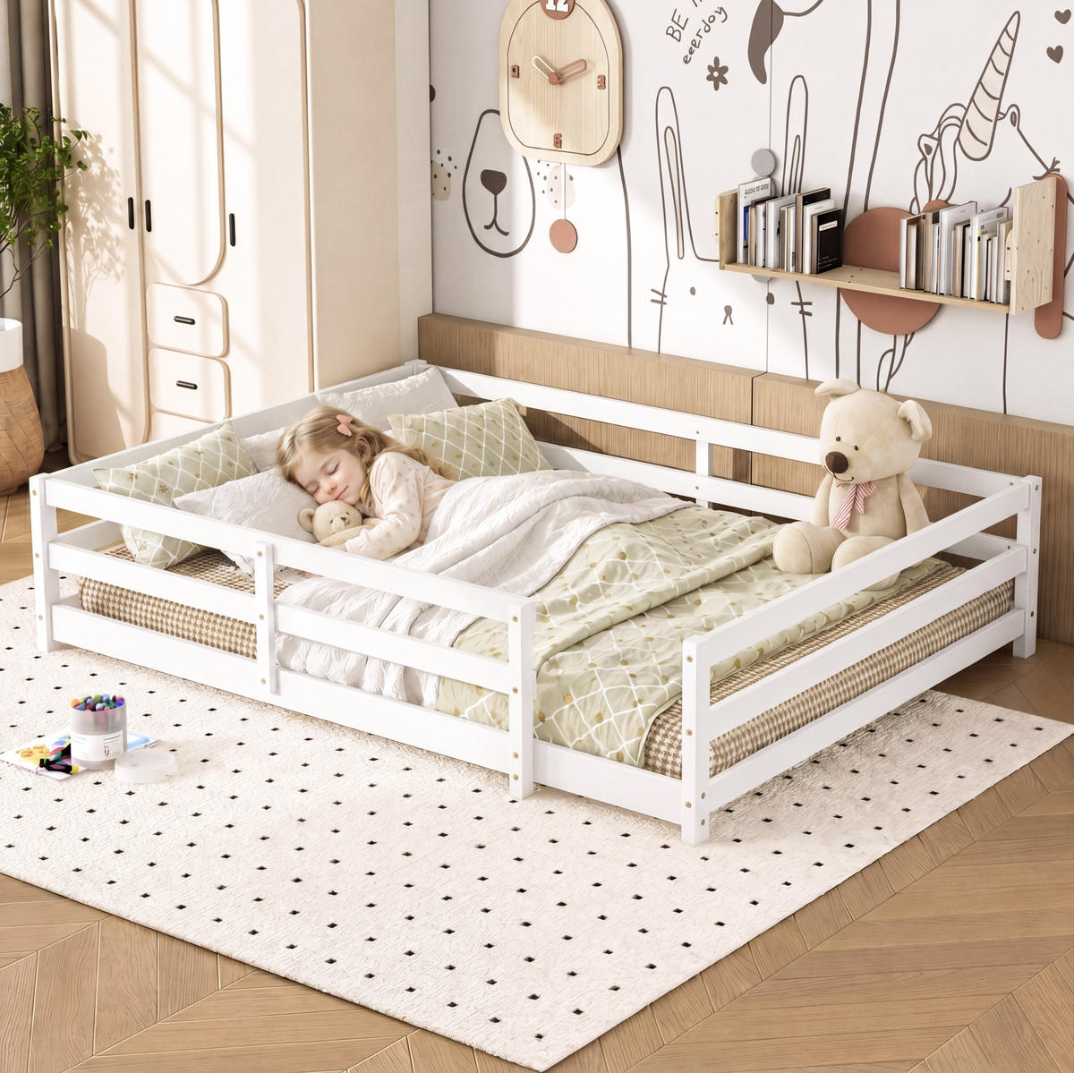 KINDERBETT Montessori 140/200 cm weiß mit Lattenrost - Weiß, Holz (140/200cm) - MIVRAY