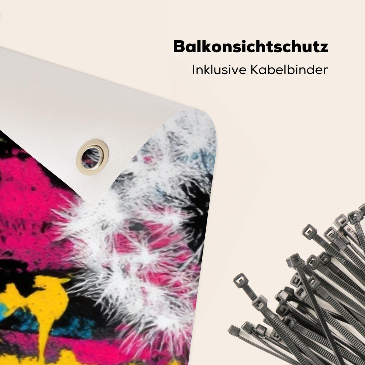 BALKON-SICHTSCHUTZ Straßenkunst - Bunt - Wand - Schwarz, Kunststoff (300/100cm) - MuchoWow