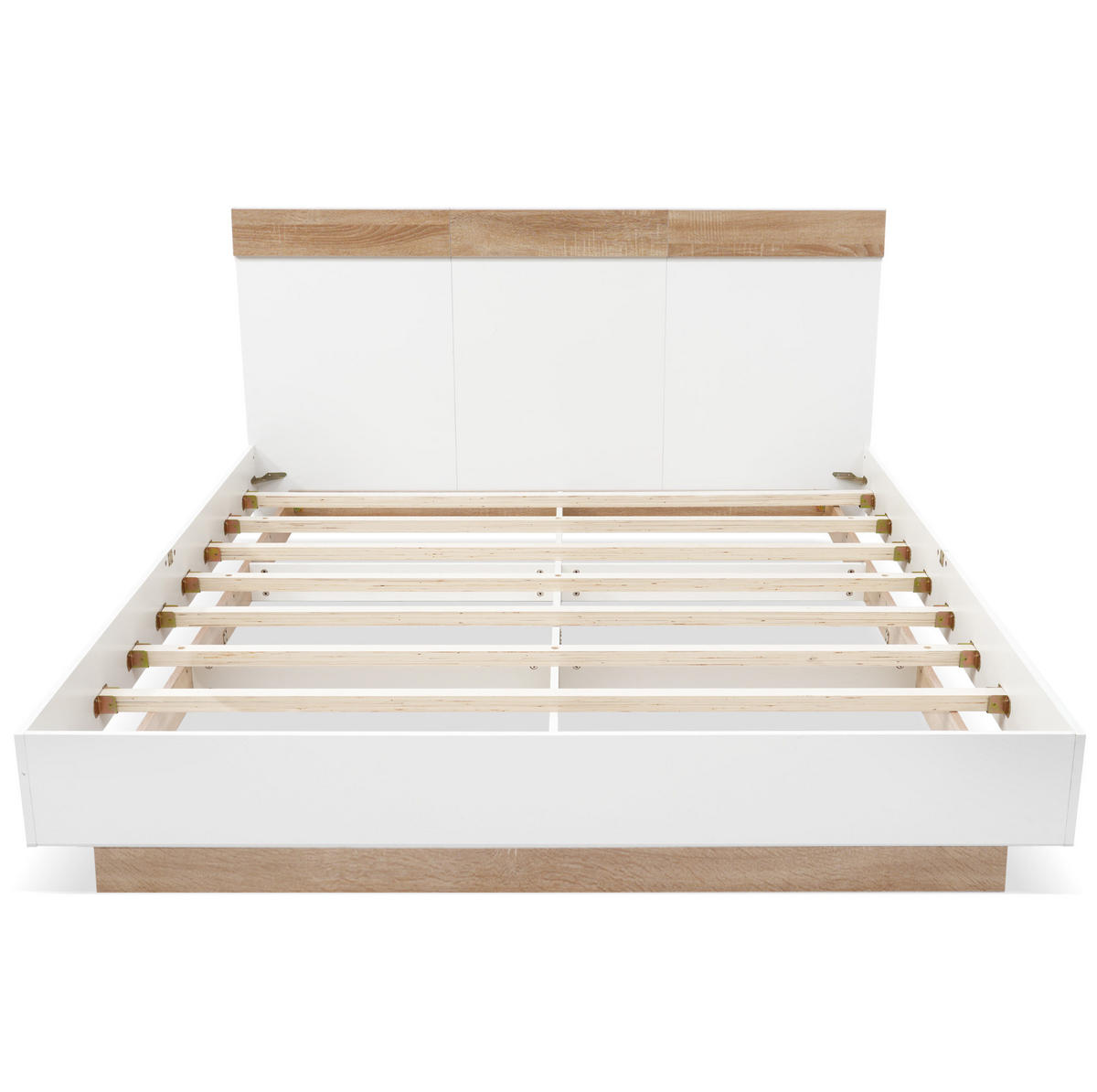 DOPPELBETT 180/200 cm mit Kopfteil und Lattenrost in Schwebeoptik aus werkstoff, Sonoma-Eiche/Weiß - Weiß, Holzwerkstoff (180/200cm) - Redom