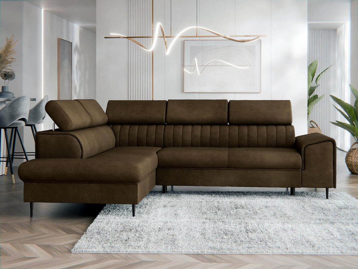 ECKSOFA Kadurin, Seite: Links - Dunkelbraun/Schwarz, Holz/Kunststoff (276/206cm) - MIRJAN24