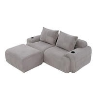 MODULARES 2-Sitzer Sofa Cordstoff mit Getränkehalter und Seitentasche 200/174/80 cm Hellgrau - Hellgrau, Textil (174/200cm) - Redom