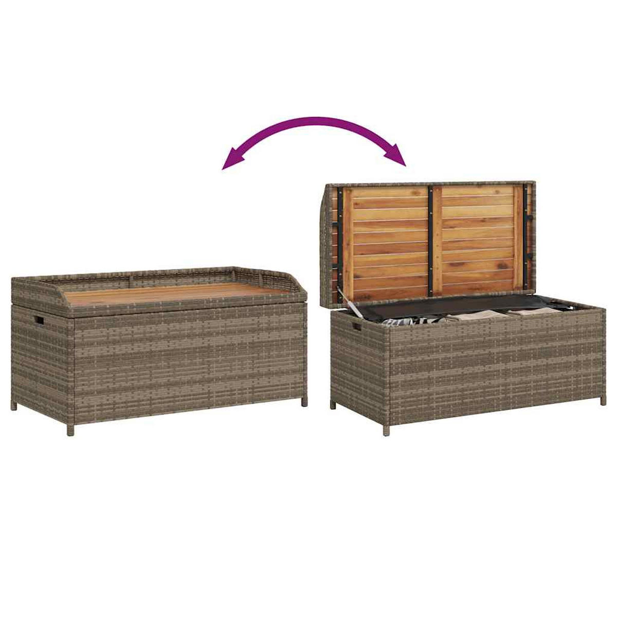 BANK Mit Stauraum Grau 100/50/52 Cm Poly Rattan Akazienholz - Grau, Kunststoff (50/52/100cm) - vidaXL