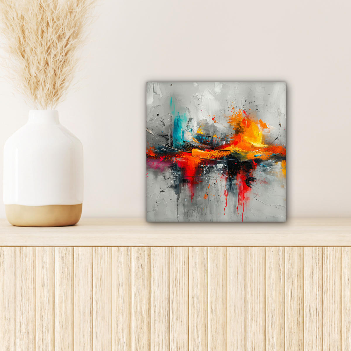 LEINWANDBILD Moderne Kunst - Orange - Grau - Abstrakt 20x20 cm - Hellgrau, Textil (20/20cm) - MuchoWow
