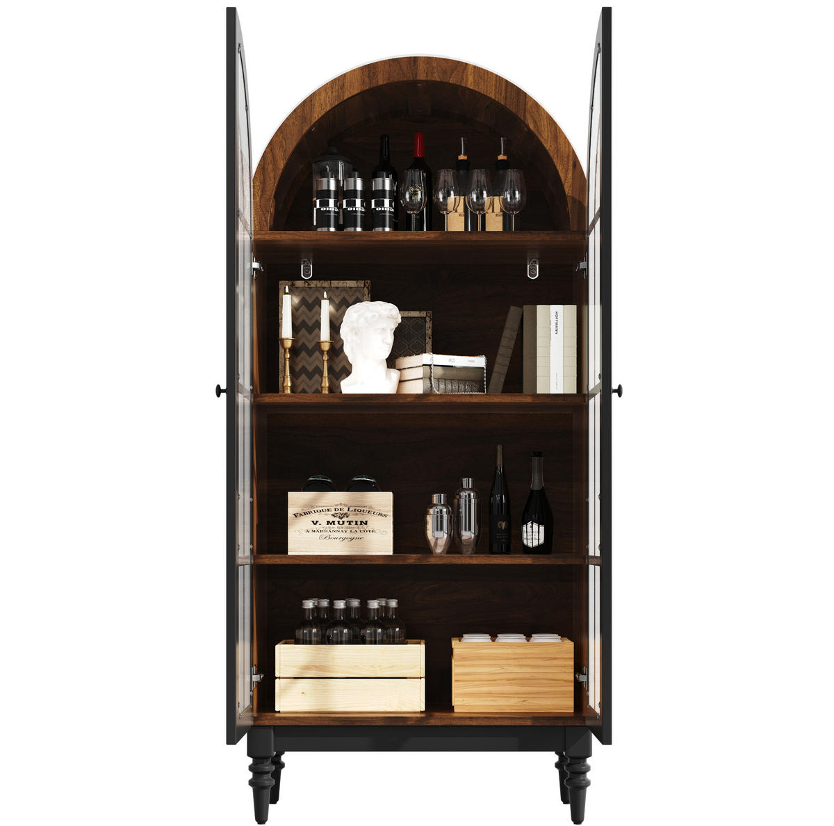 VITRINE 76/35,5/165 cm aus MDF mit Glastüren Schwarz - Schwarz, Holzwerkstoff (76/76/35.5cm) - Modenvie