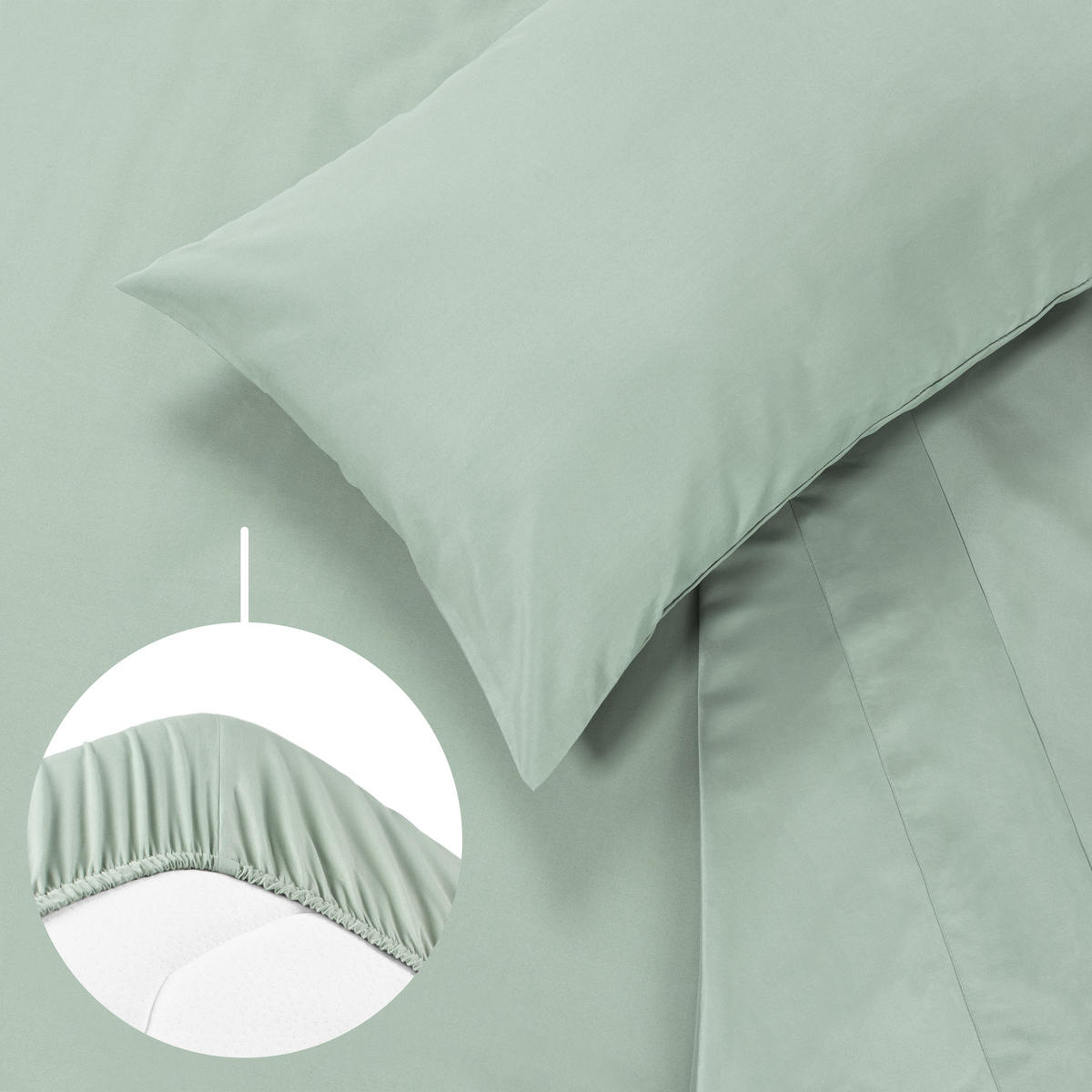 BETTLAKEN 3er Set - Spannbettlaken 180x200x30cm 2X Kissenbezug 50x80cm - Summer Green - Grün, Textil (180/200cm)