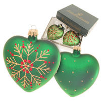 CHRISTBAUMSCHMUCK Herzen mit Schneeflocke Grün 9cm (Glas / 2 Stk.) - Grün, Glas (9/9/3cm) - Krebs Glas Lauscha