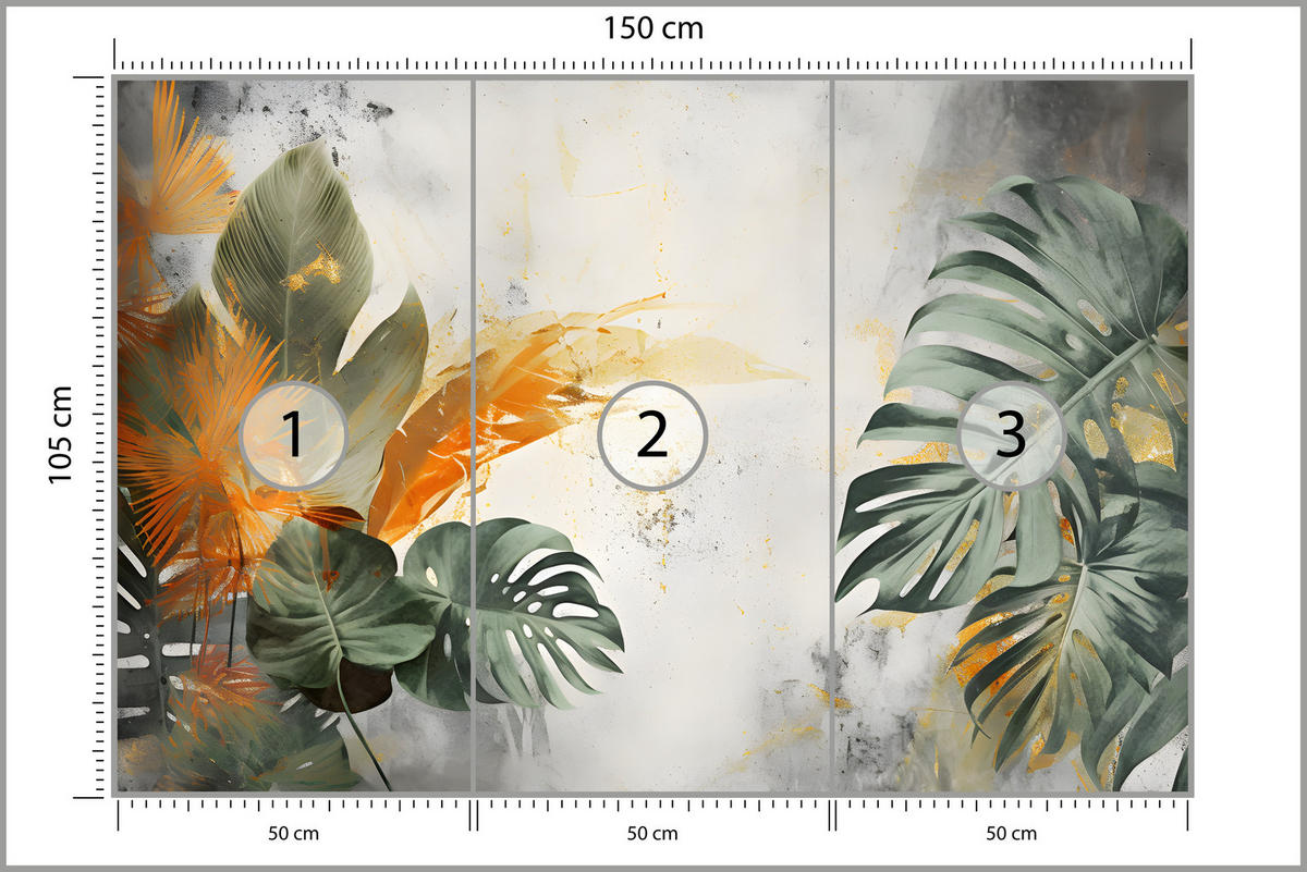 FOTOTAPETE für Schlafzimmer Tropen Monstera Beton Natur Blätter 150x105 - Beige/Orange, Papier (150/105cm) - Muralo