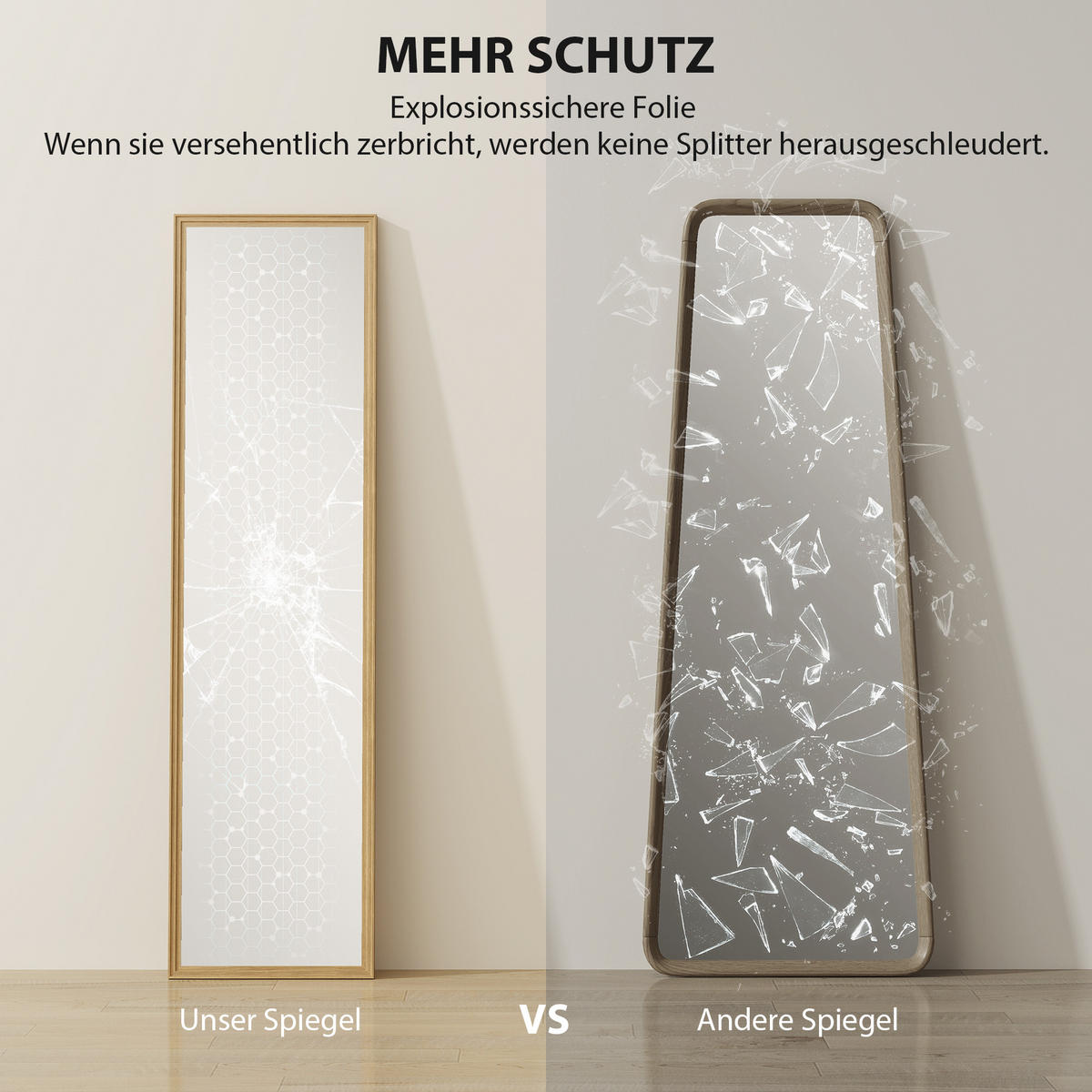 STANDSPIEGEL DE-09994 mit Ständer, freistehend Natur - Hellbraun/Silberfarben, Holzwerkstoff (40/150/3cm) - ComfortXL
