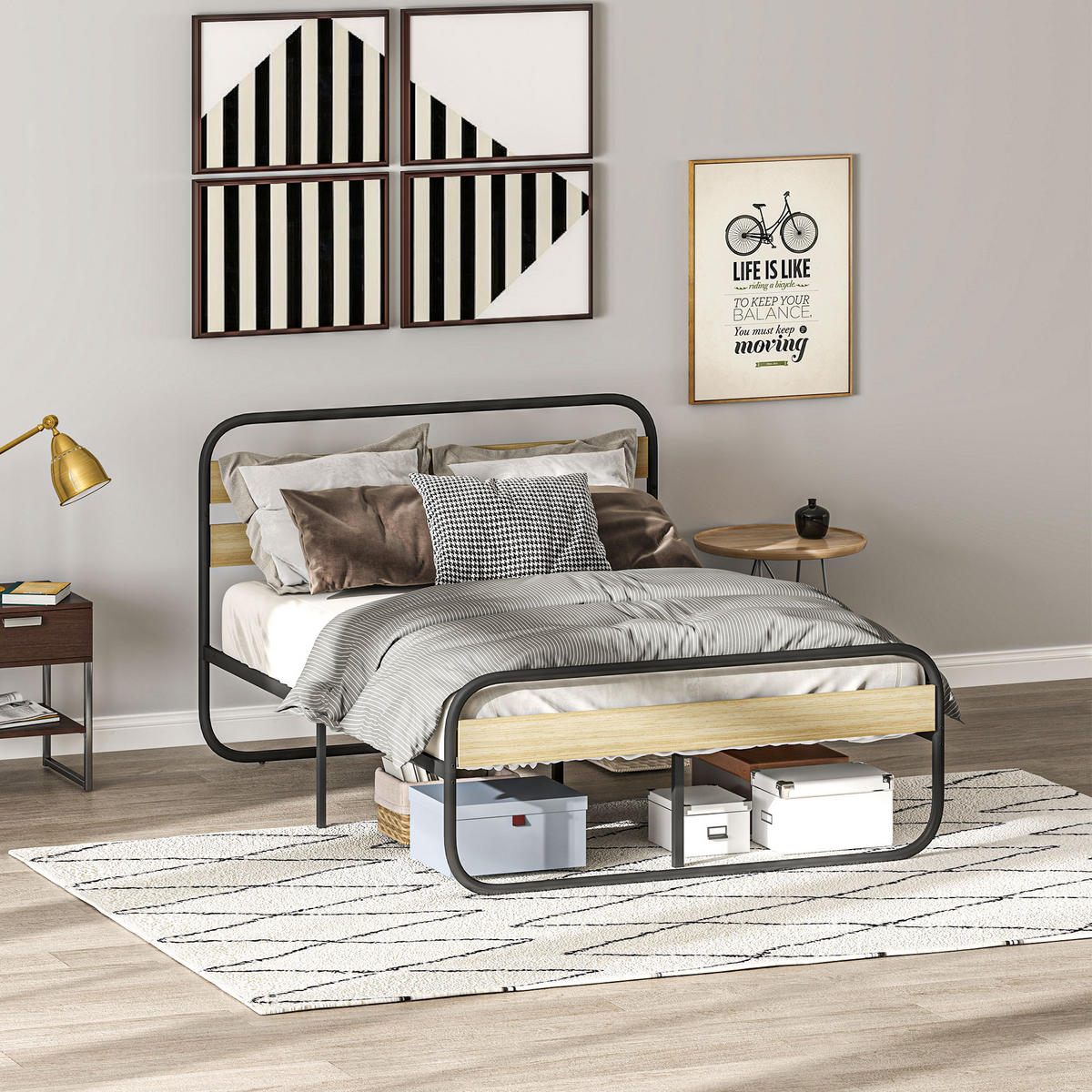 BETT 140x190 cm DE-14574 mit Kopfteil & Lattenrost Holzoptik - Eichefarben, Metall (140/190cm) - ComfortXL