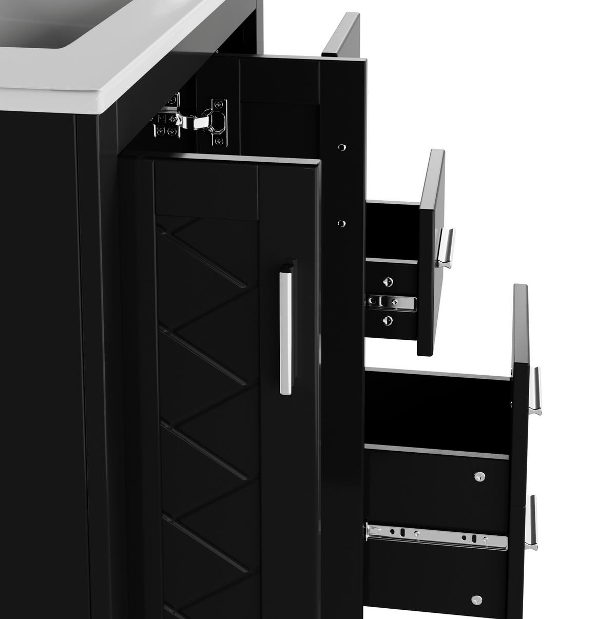 WASCHTISCHKOMBI 76/46,5/85,5 cm schwarz aus MDF und Keramik mit 3 Schubladen - Schwarz, Keramik (76/85.5/46.5cm) - OKWISH