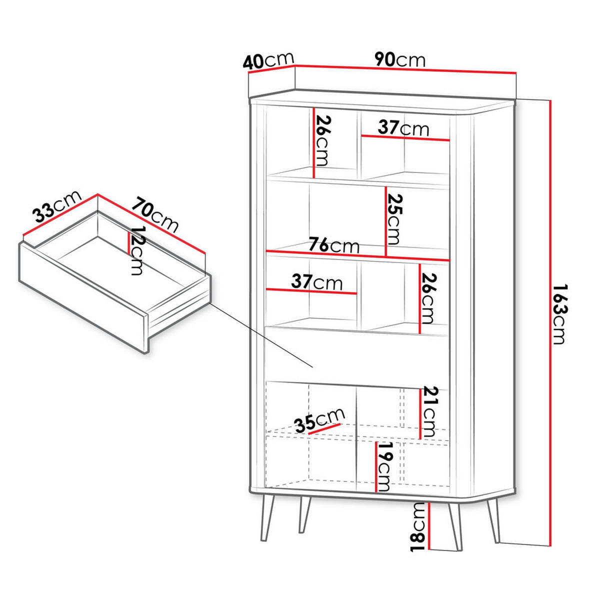 REGAL Marly Kaschmir / Graustein 90 / 40 / 163cm - Kaschmir/Beige, Holz/Holzwerkstoff (90/163/40cm) - Feldmann-Wohnen