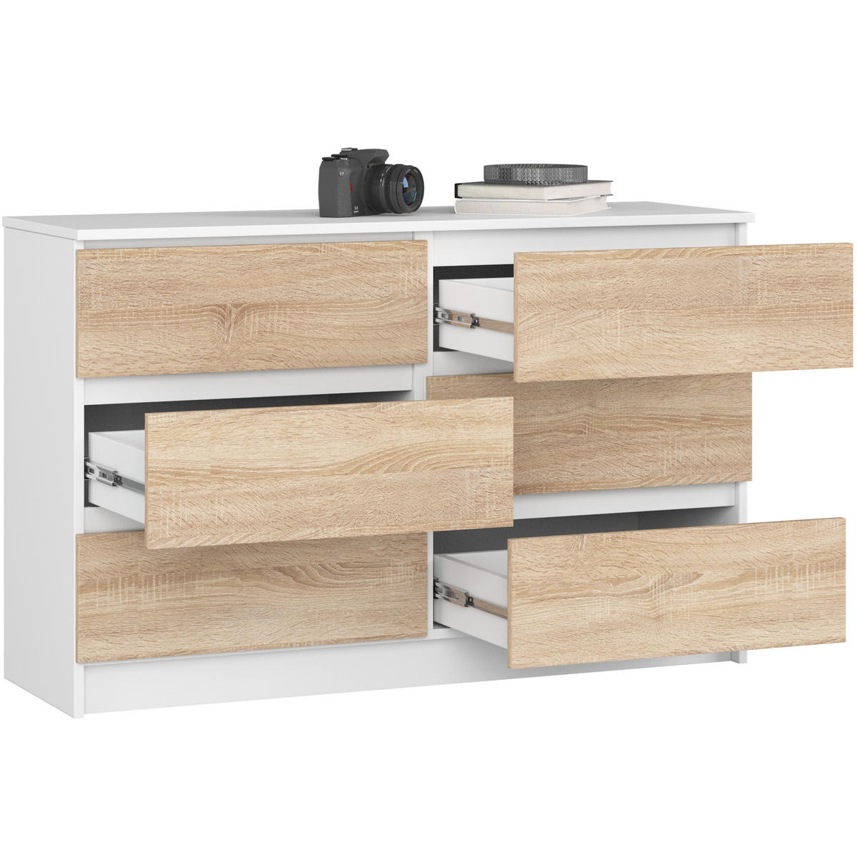 KOMMODE Weiß, Sonoma Eiche 120x40x77 cm - Weiß/Sonoma Eiche, Holzwerkstoff (120/77/40cm) - Akord