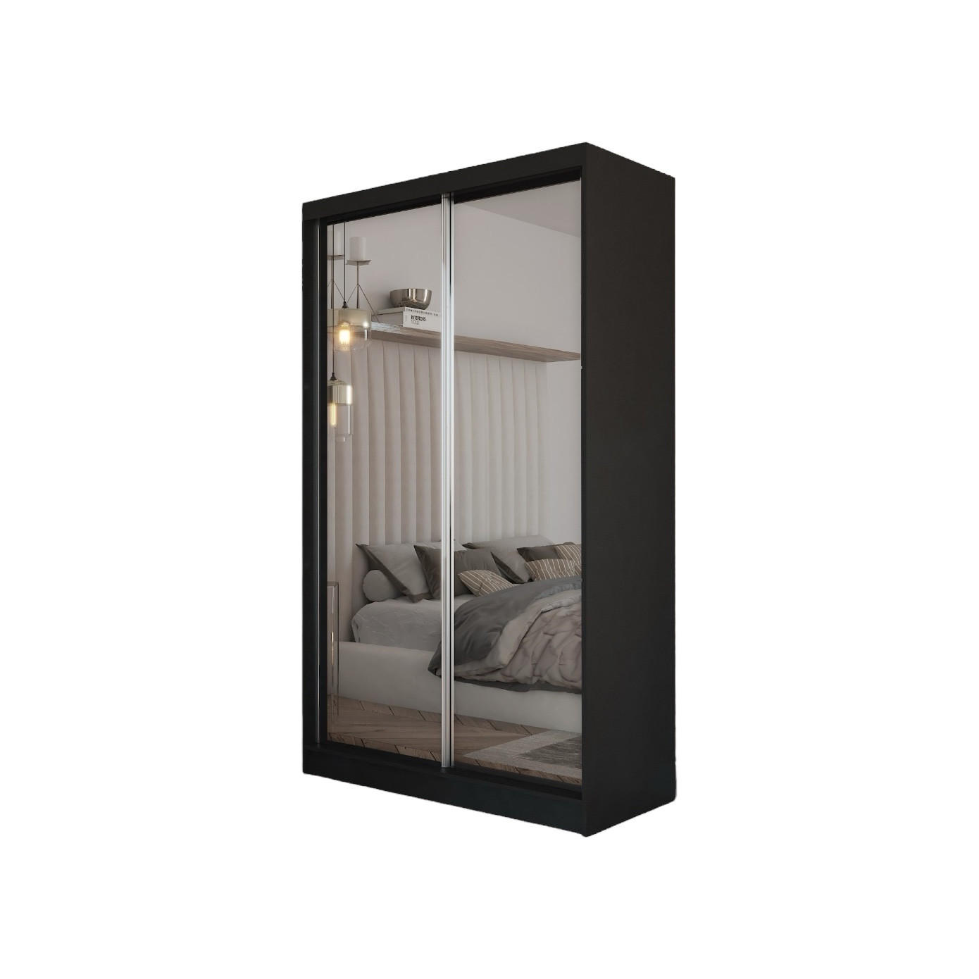 SCHWEBETÜRENSCHRANK Darix 120 cm mit Spiegel, 2-türig, schwarz - Schwarz, Kunststoff (120/216/61cm) - Margaret Hadas24