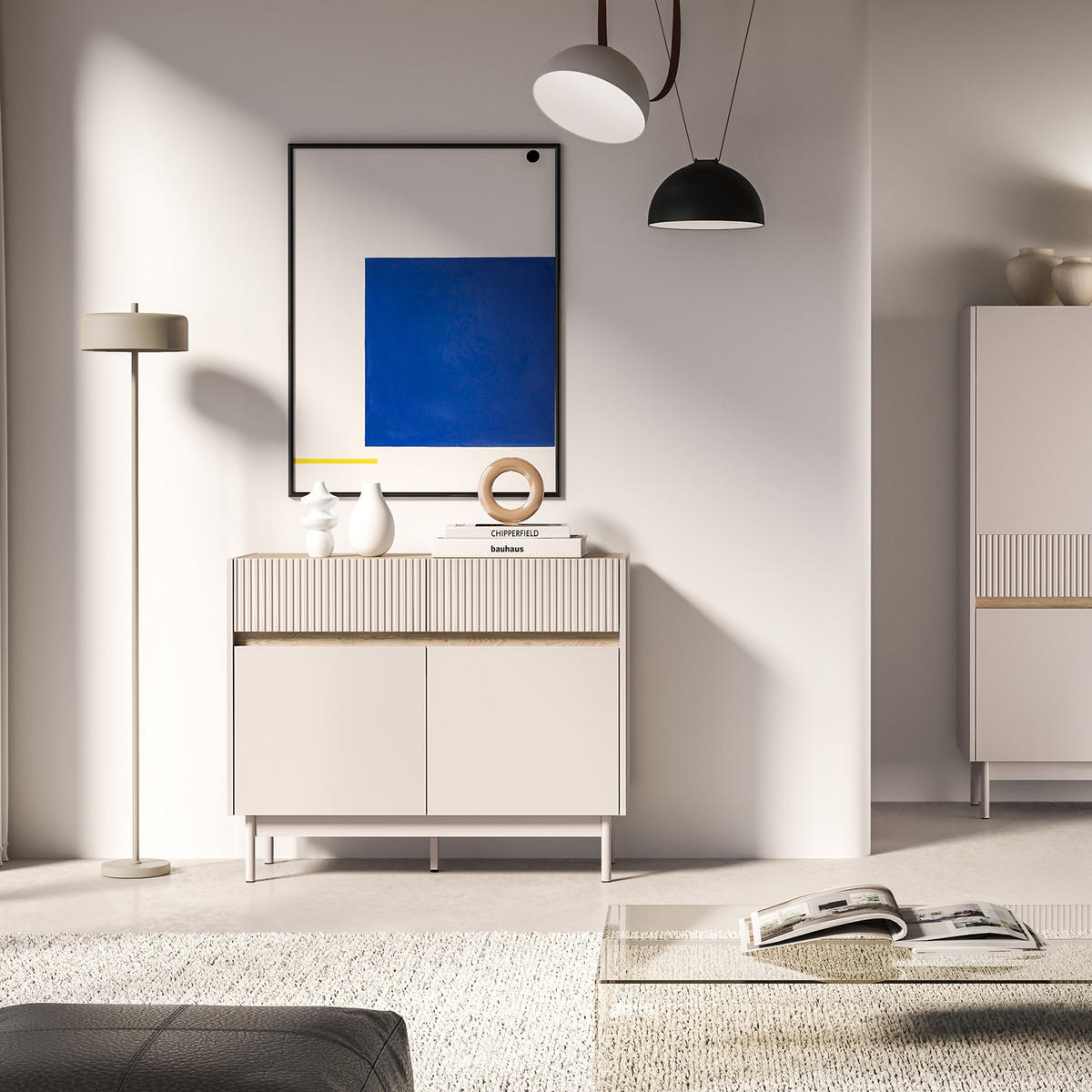 KOMMODE NALIA, Creme/Eiche - Eichefarben/Creme, Holzwerkstoff/Metall (104/85/40cm) - KONSIMO®