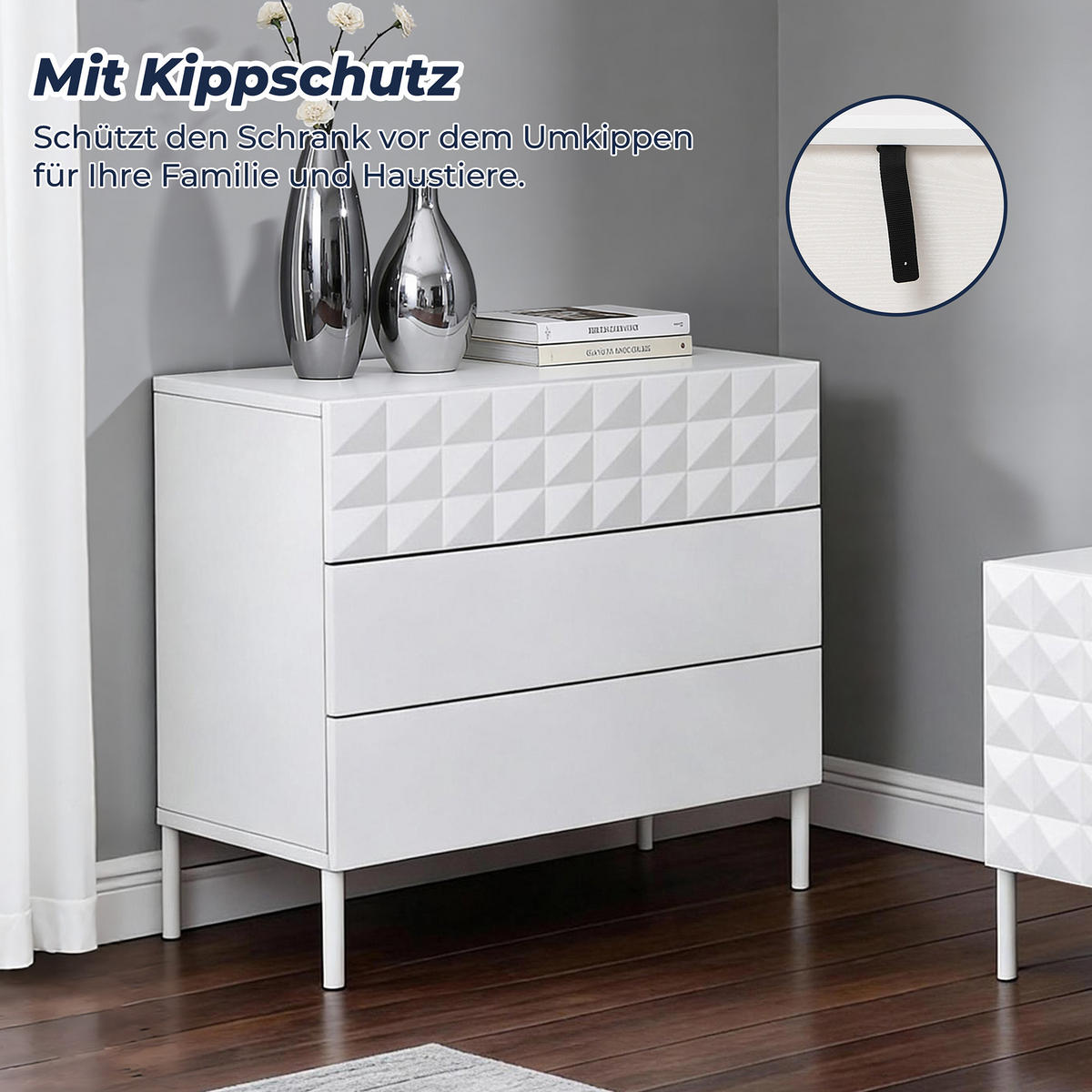 KOMMODE, Holz, Weiß - Weiß, Holzwerkstoff/Metall (80/75/40cm) - Hometopia
