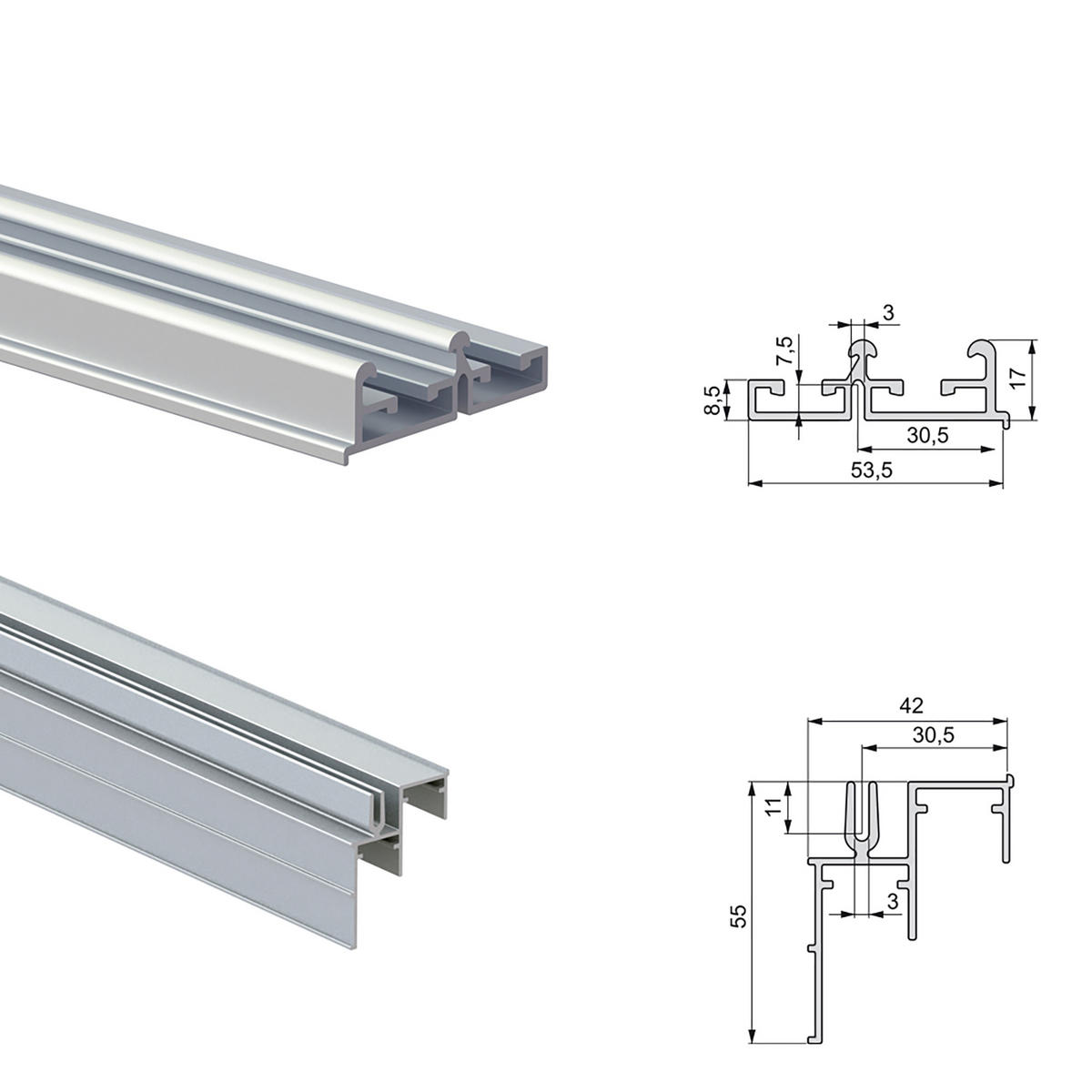 HARDWARE SET für 2 Schiebetüren und Space sanftes Schliessen, Stärke 19-20mm, Oberteile nicht inbegriffen, Matt eloxiert - Multicolor, Metall (5.3/5/230cm) - EMUCA