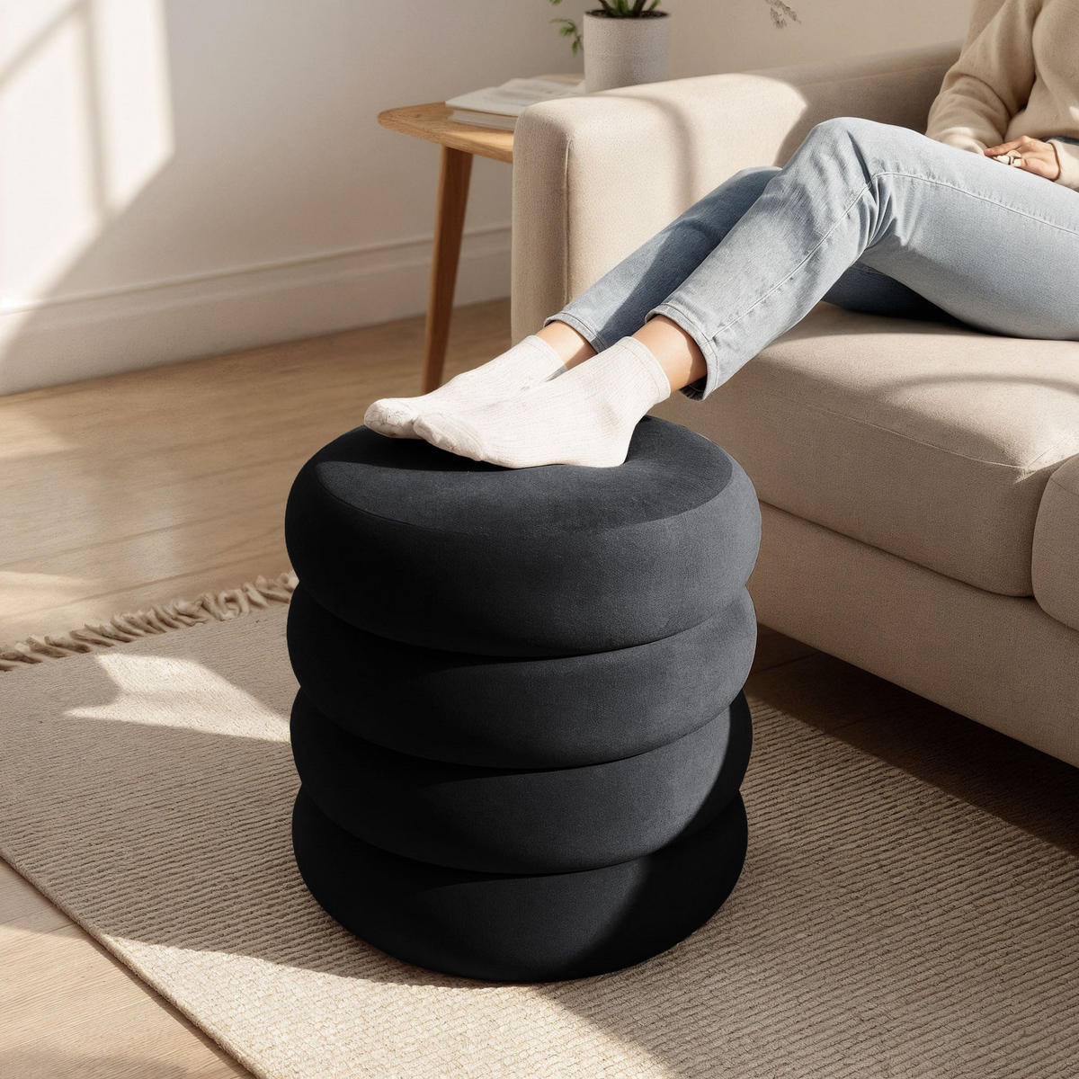 POLSTERHOCKER mit Stauraum schwarz - Schwarz, Textil (42/45/42cm) - RAUMHIRSCH FURNITURE