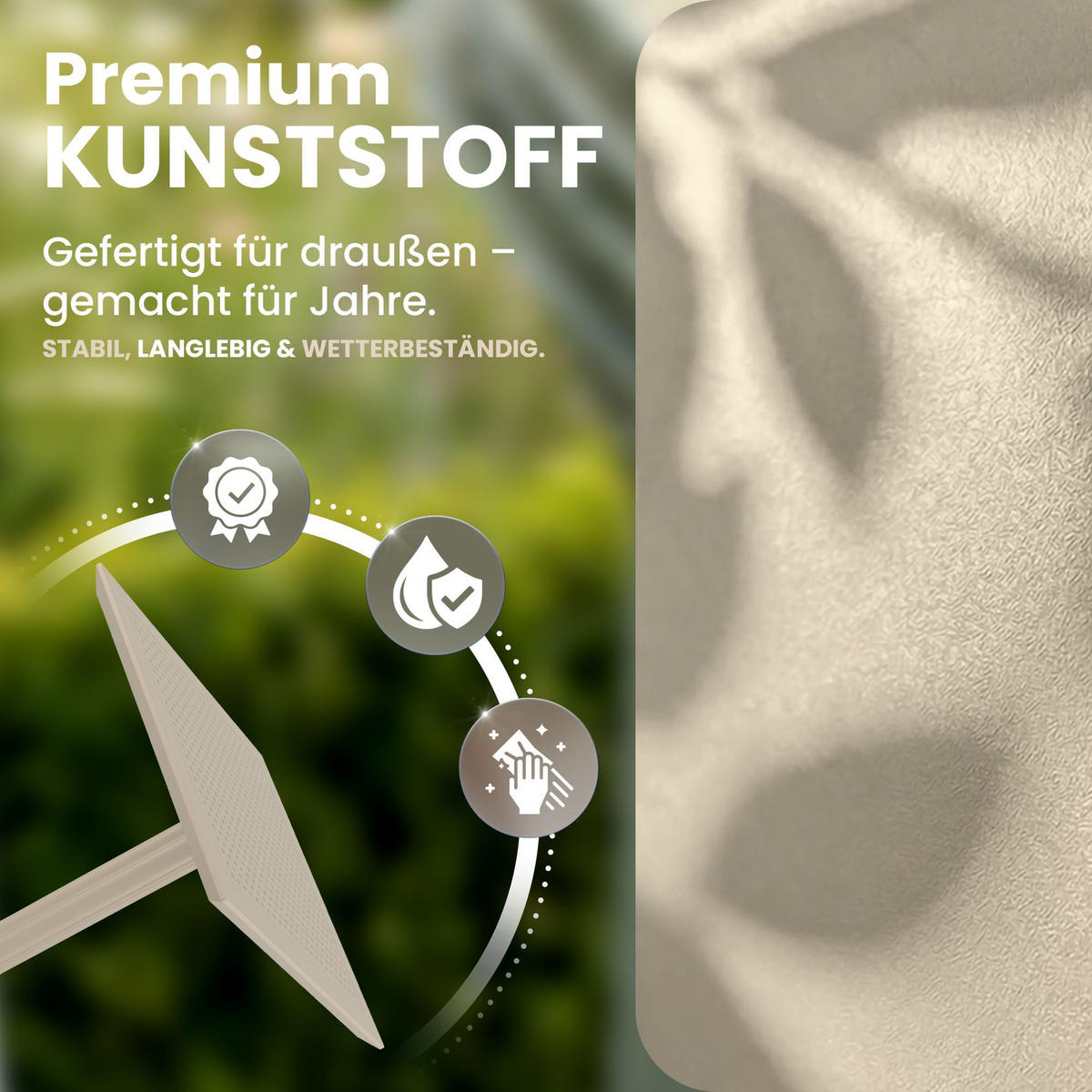 GARTENTISCH eckig 60/60/74 cm Kunststoff taupe - Taupe, Kunststoff (60/60/74cm) - CLP