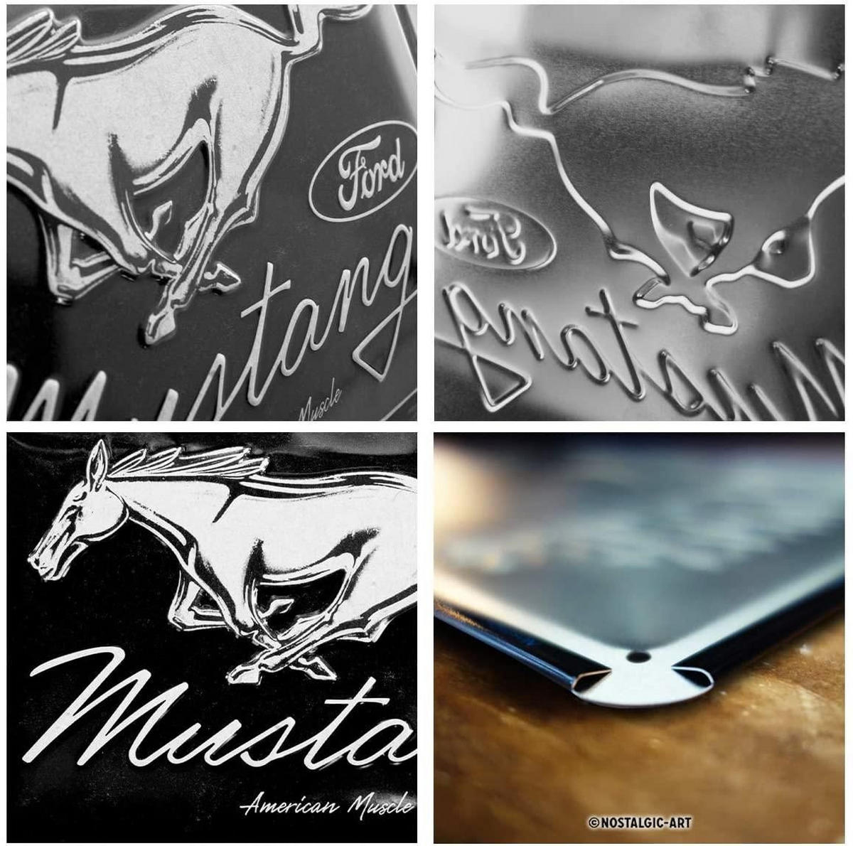 BLECHSCHILD 20/30 cm Ford Mustang Horse Logo Black - Multicolor, Metall (30/20/0.2cm) - Nostalgic-Art