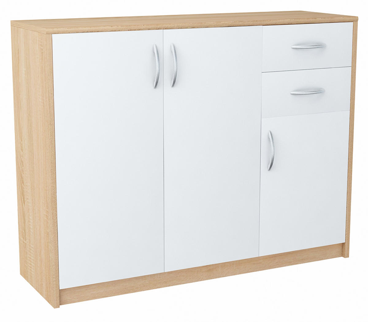 KOMMODE 3D2S Sonoma Eiche –Weiß 110/35/85 cm - Weiß/Sonoma Eiche, Holzwerkstoff (110/85/35cm) - Matkam Möbel