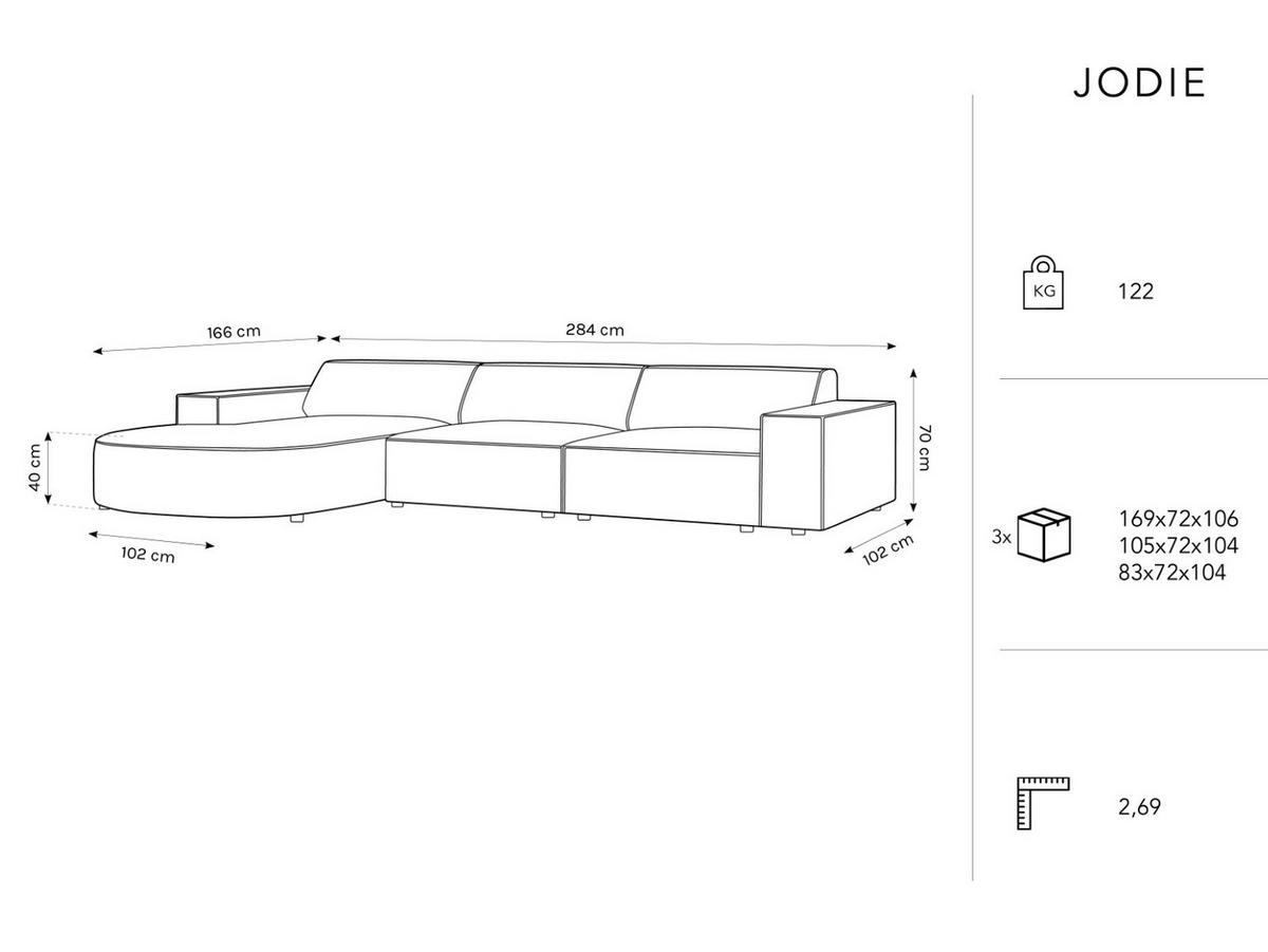 ECKSOFA links Jodie aus Samt schwarz 4 Sitzplätze - Schwarz, Textil (166/284cm) - Micadoni