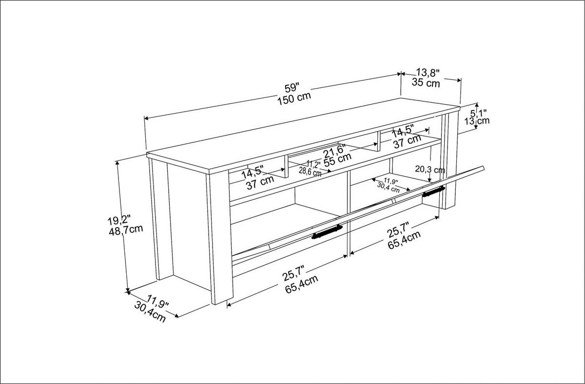 TV-ELEMENT Manhattan Eiche - Alteiche/Schwarz, Holzwerkstoff (150/48.7/35cm)