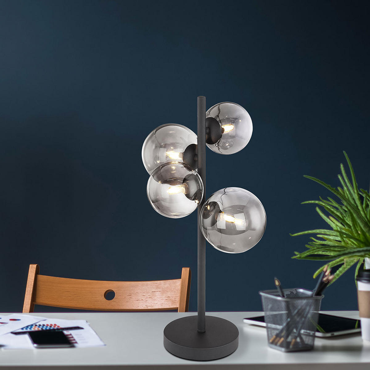 LED TISCHLEUCHTE Metall Schwarz Glas Rauchgrau - Grau, Glas (24/19/48cm) - Globo Lighting