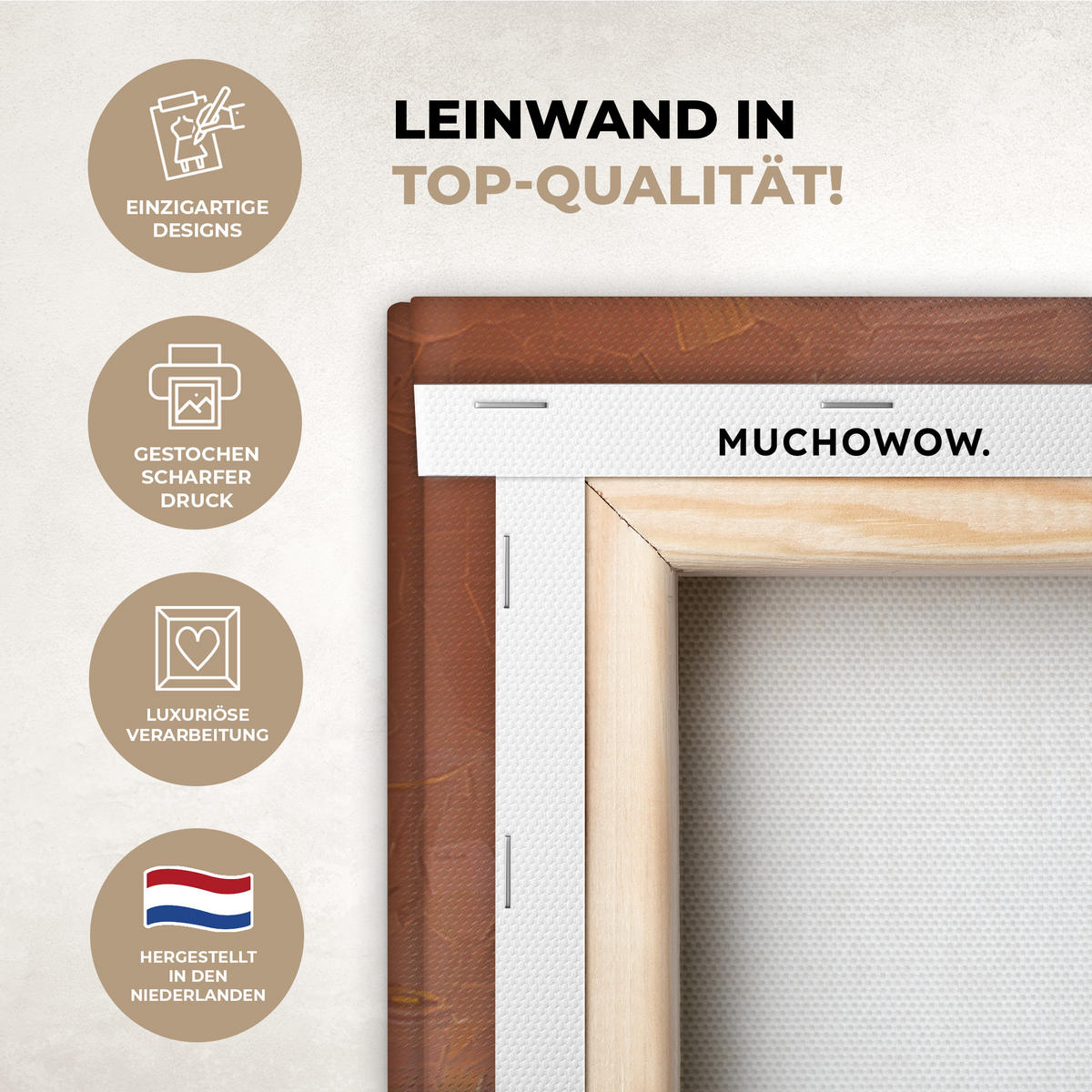 LEINWANDBILD Abstrakt - Baum - Weiß - Blätter Deko Groß 90x90 cm - Braun, Textil (90/90cm) - MuchoWow