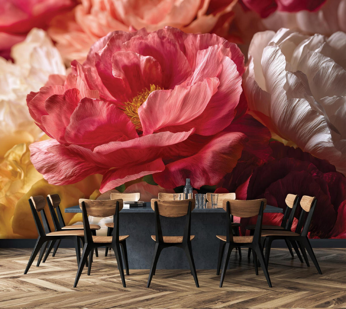 FOTOTAPETE Blumen Pfingstrosen Rot 250x175 cm - Multicolor, Papier (250/175cm) - Wallarena