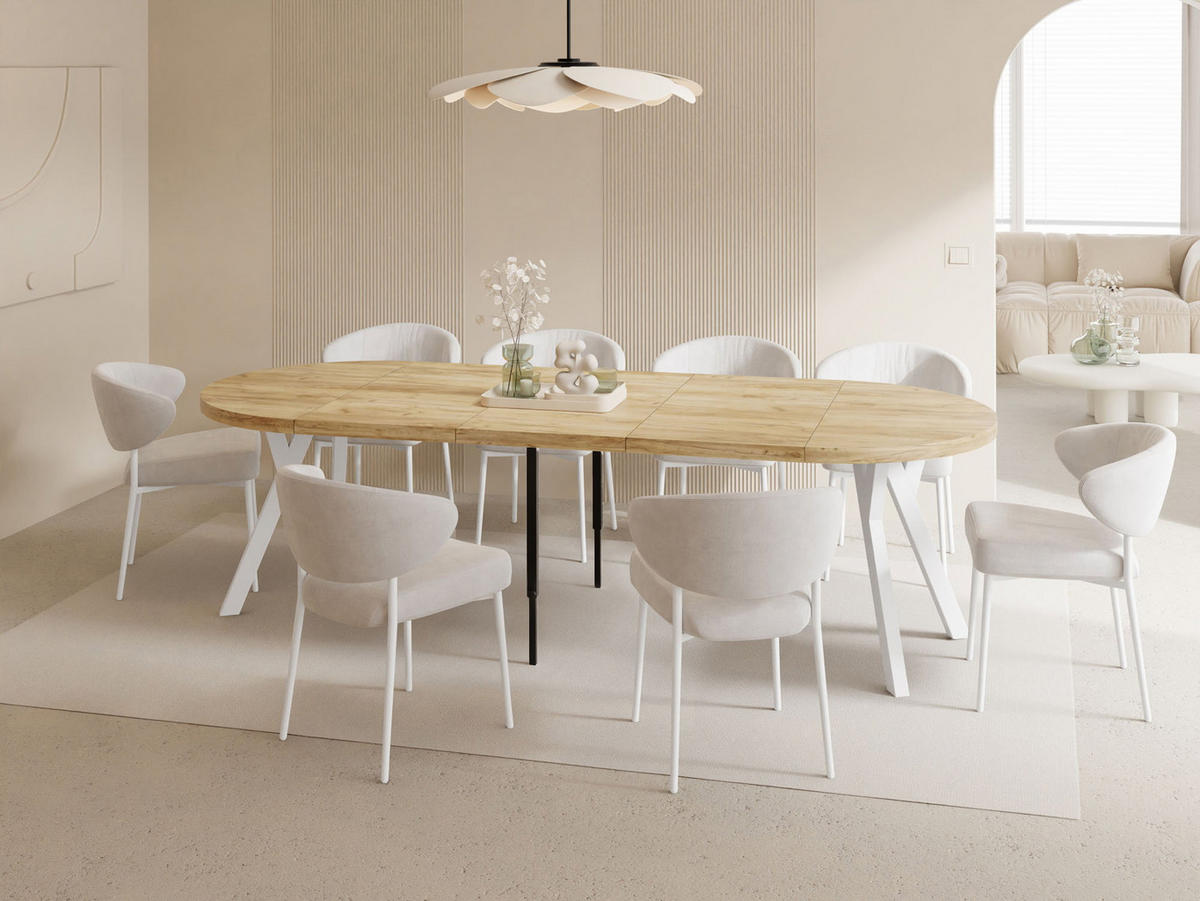 ESSTISCH Twixy XXL groß rund oval ausziehbar, Eiche Hell Braun 100-250/100/76 cm - Eiche Wotan/Braun, Holz/Holzwerkstoff (100/250/76cm) - WFL GROUP