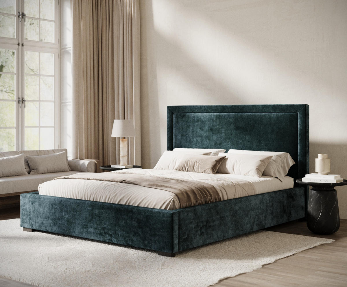 POLSTERBETT Ordina Türkisfarben 120/200 cm im Chenille-Stoff - Türkis/Schwarz, Holz/Holzwerkstoff (120/200cm) - Maison de Reve