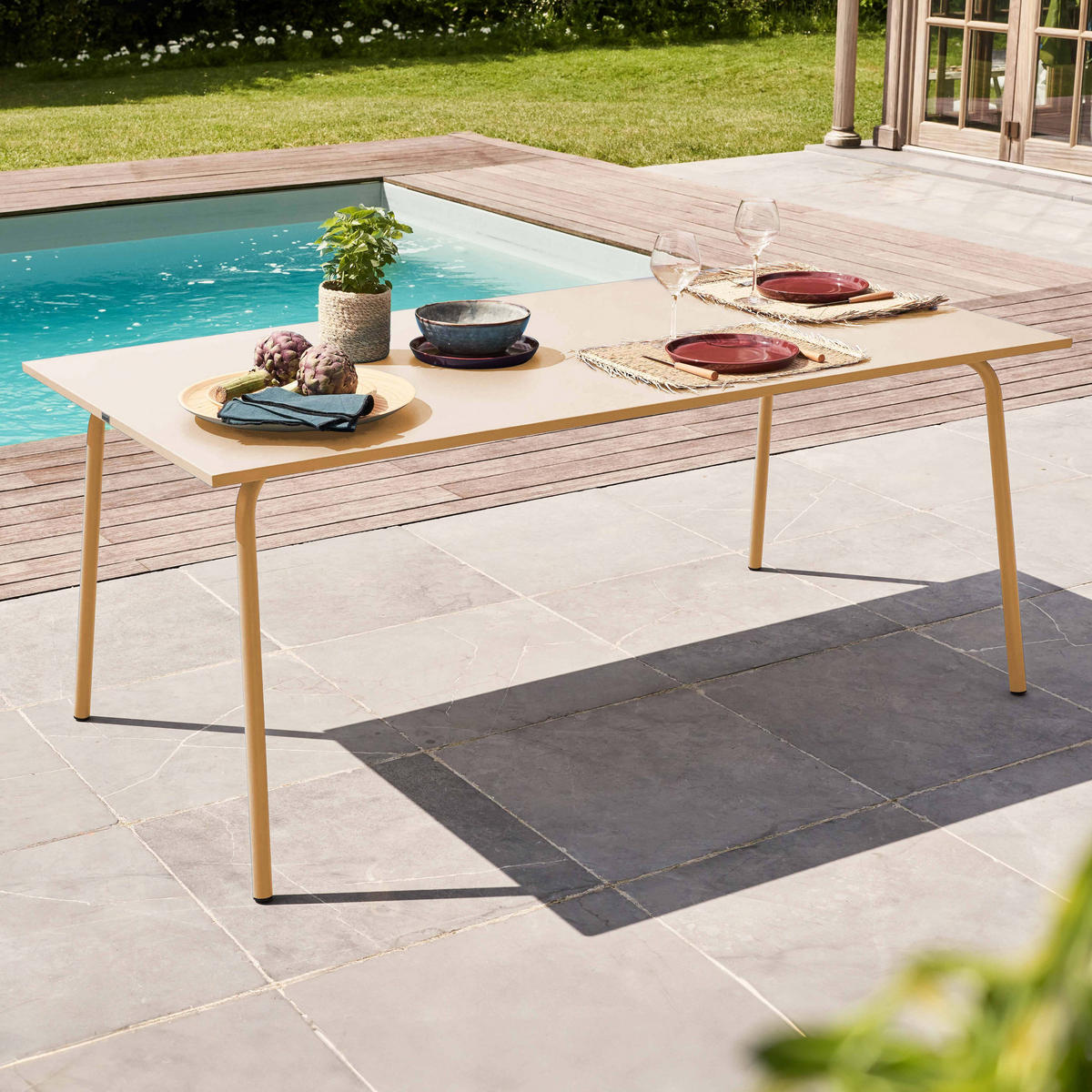 GARTENTISCH , Elfenbeinfarbe - Creme, Metall (180/90/72cm) - Oviala