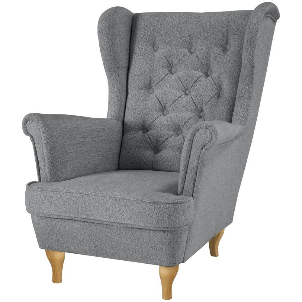 CHESTERFIELD-SESSEL Falco grau mit Buche Holzbeinen - Grau, Holz/Textil (82/102/92cm) - Beautysofa