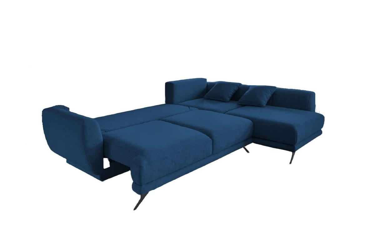 ECKSOFA mit Schlaffunktion und Bettkasten, Lukso-Stoff - Schwarz/Dunkelblau, Textil/Metall (191/276cm) - Eltap