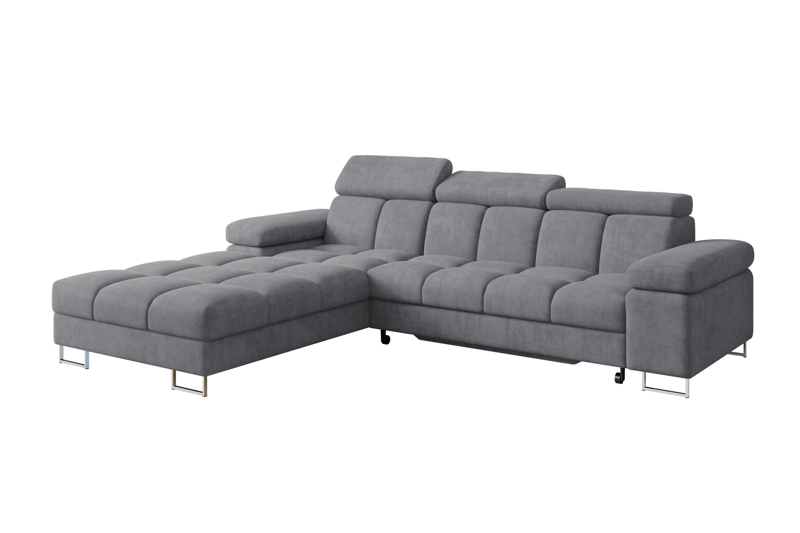 ECKSOFA mit Schlaffunktion Ottomane Links COMA L 271x203x79 Grau Velours - Grau, Holzwerkstoff/Textil (271/203cm) - ALTDECOR