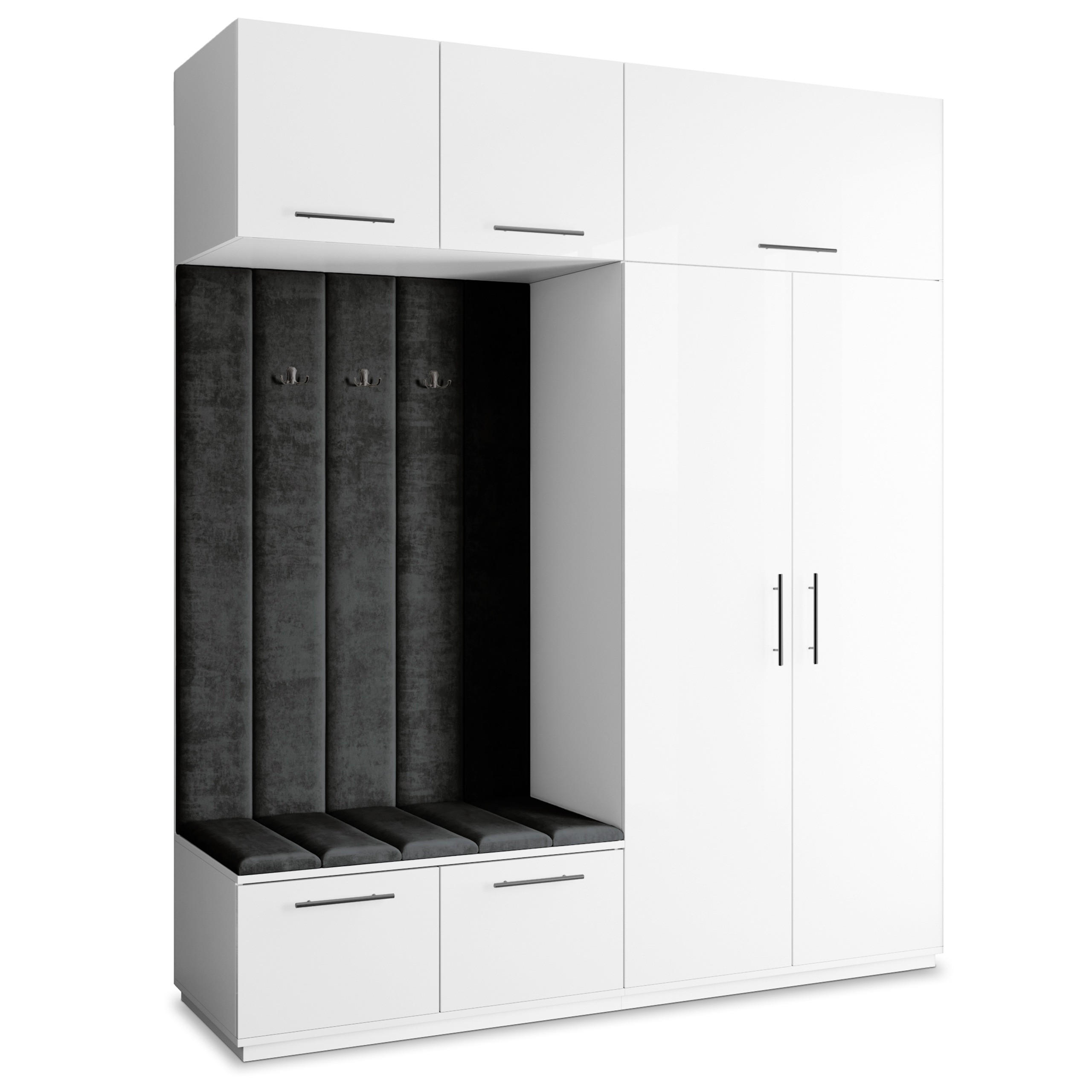 Masseno Garderobenschrank Weiß, Schwarz 200x240x60 cm