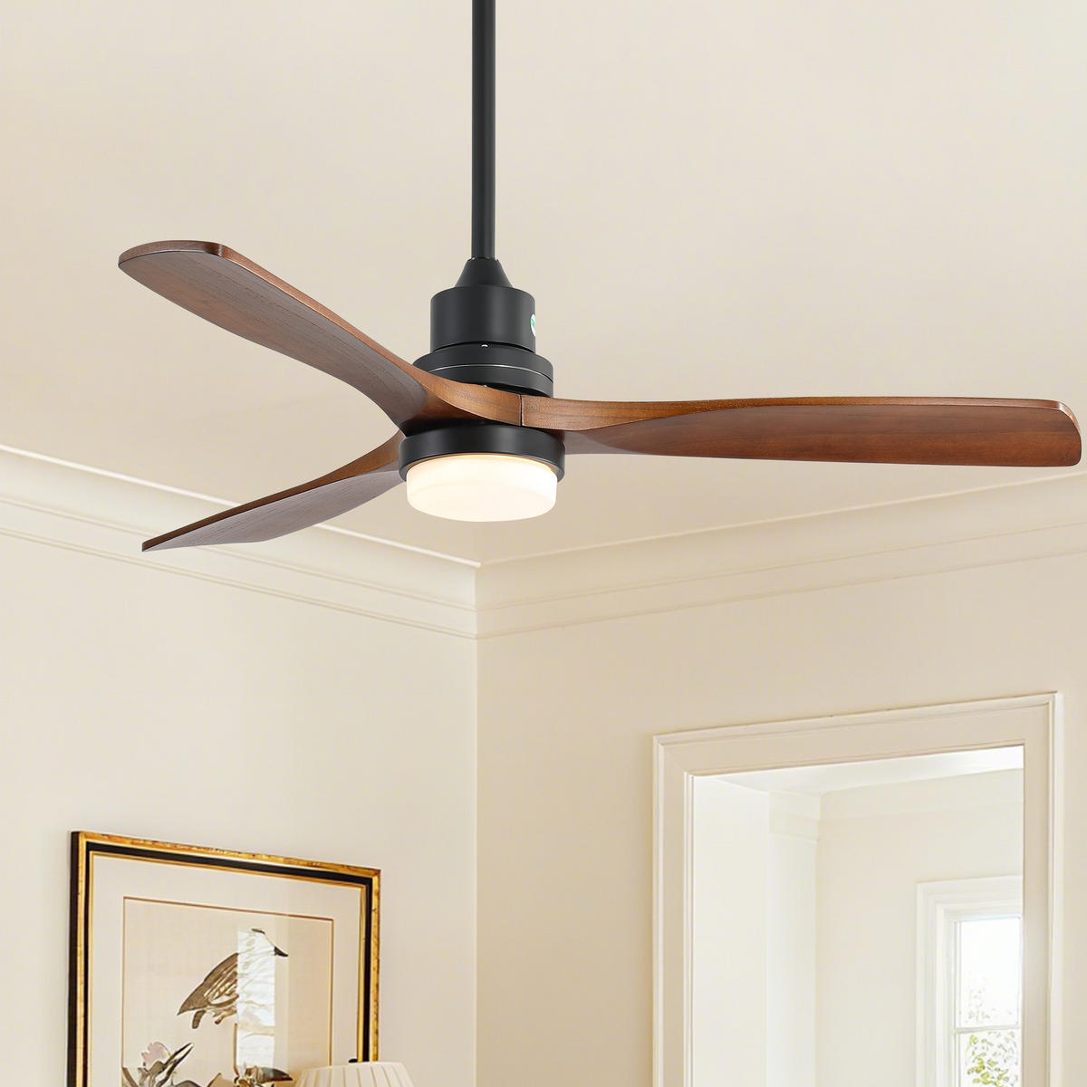 DECKENLEUCHTE mit Ventilator 132cm, 6 Geschwindigkeitsstufen, Fernbedienung - Schwarz, Holz (132/132/52cm) - Kaket